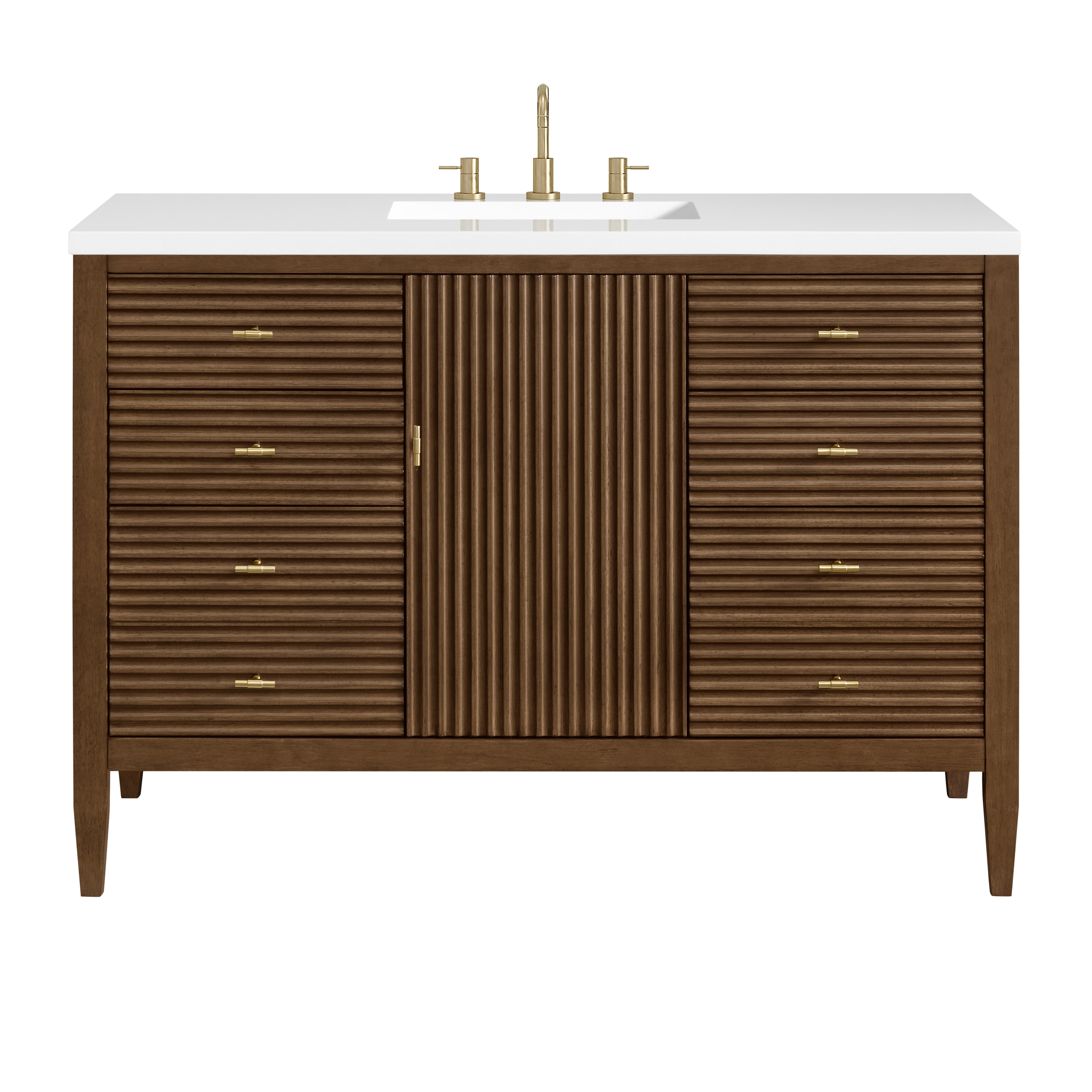 James Martin Vanities 485-V48-WLT-3WZ Myrrin 48-in Mid-century Walnut Undermount Single Sink Bathroom Vanity with White Zeus Quartz Top