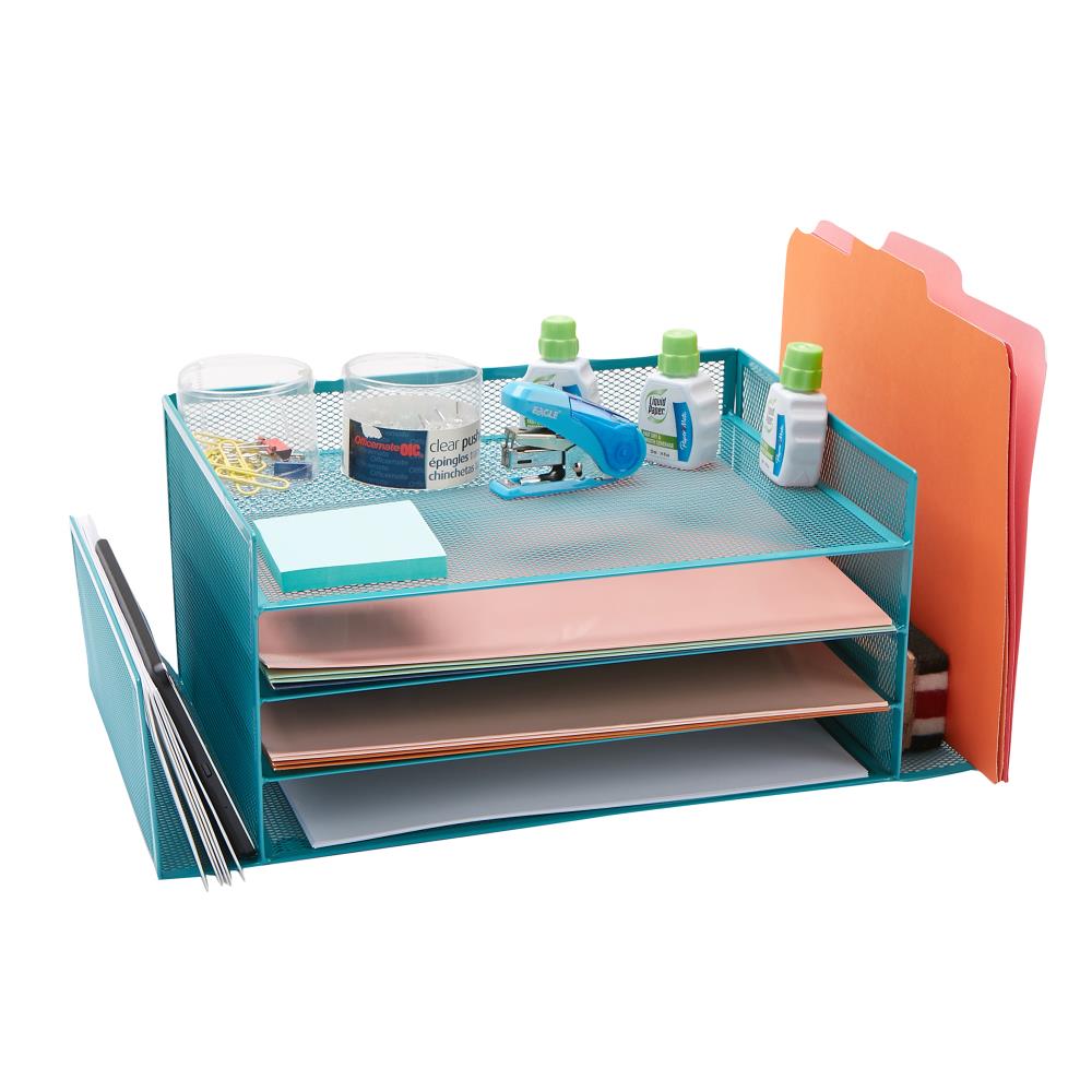 Turquoise Wood wall organizer, Desk accessories, Wall Mail Holder Home  Office Set, Teal light smooth color Desktop Organizer, Paper sorter