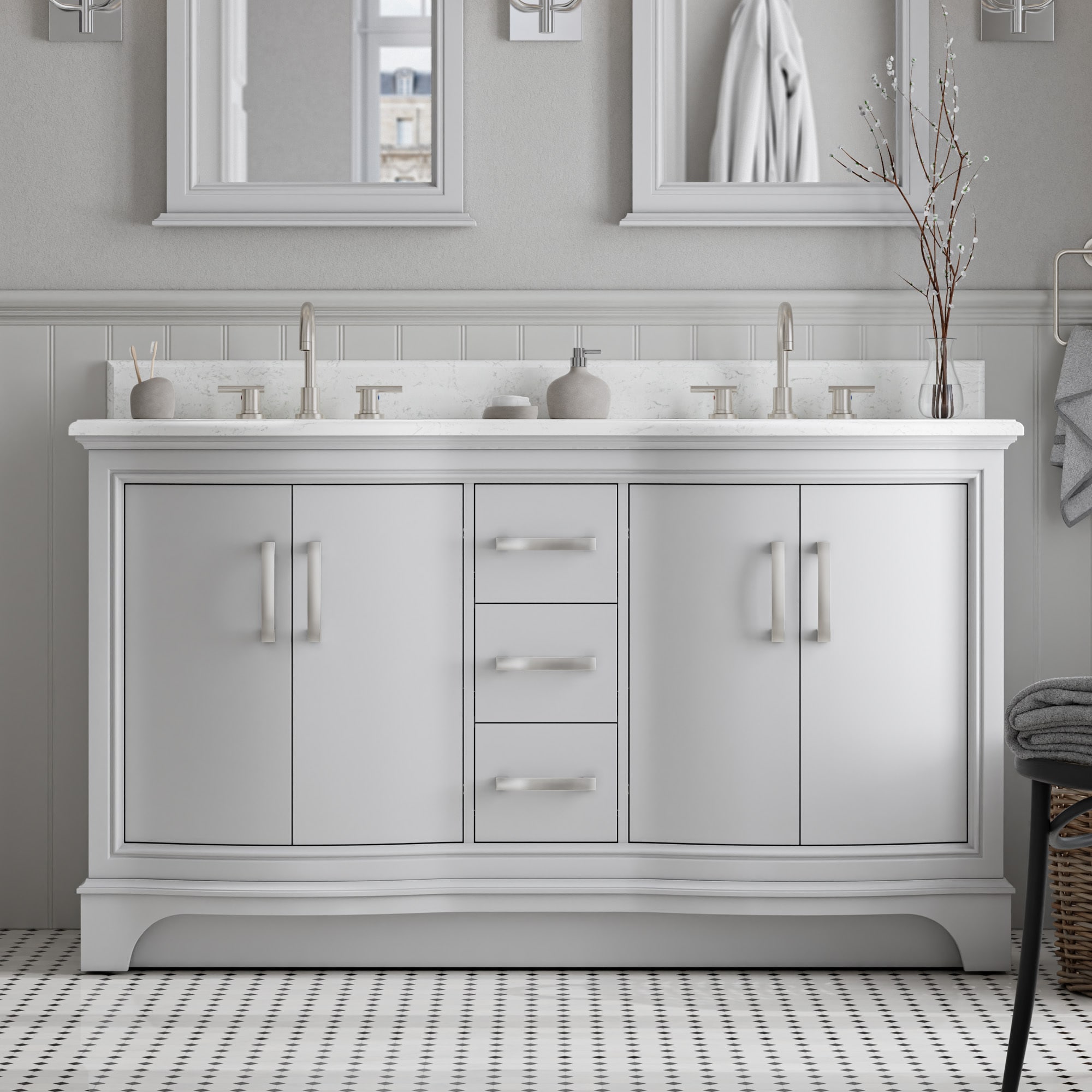 Yorkshire 60-in Light Gray Undermount Double Sink Bathroom Vanity with Carrara Engineered Marble Top | - allen + roth 1412VA-60-242-925