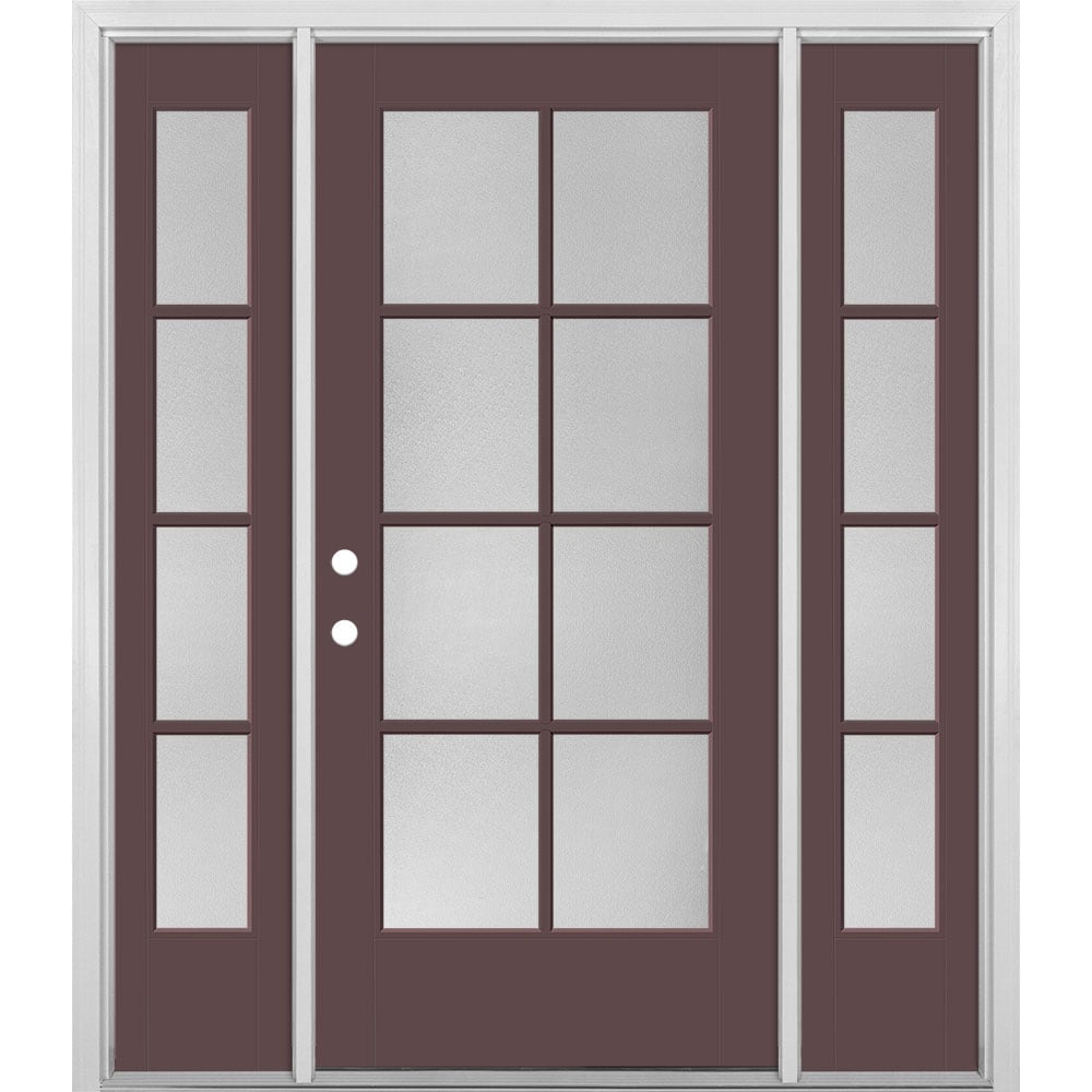 Masonite 1524500 60-in x 80-in x 4-9/16-in Fiberglass Full lite Right-hand inswing Currant Painted Prehung Front Door with Sidelights with Brickmould Insulating core