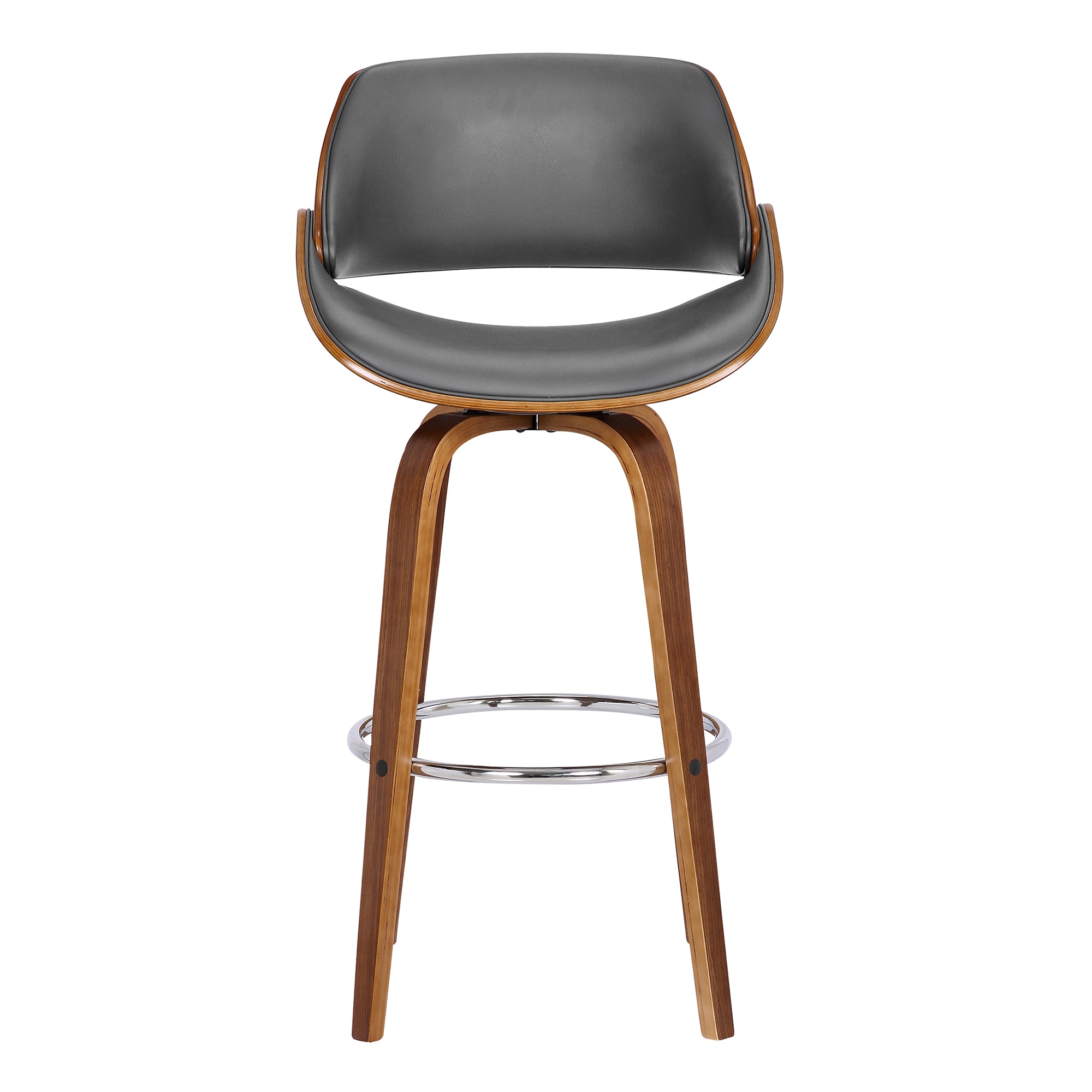 Mona 26" Gray Faux Leather and Walnut Swivel Bar Stool