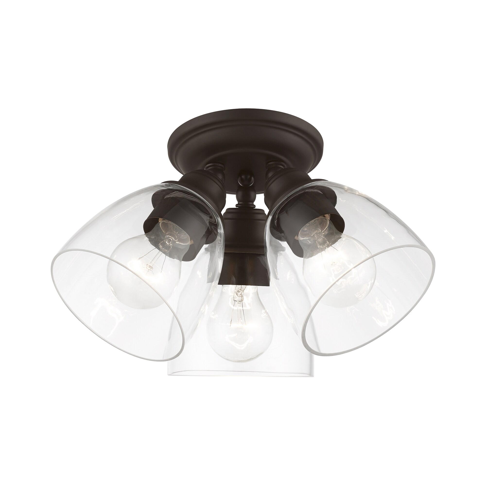 Bronze 3-Light Flush Mount with Clear Glass Shades