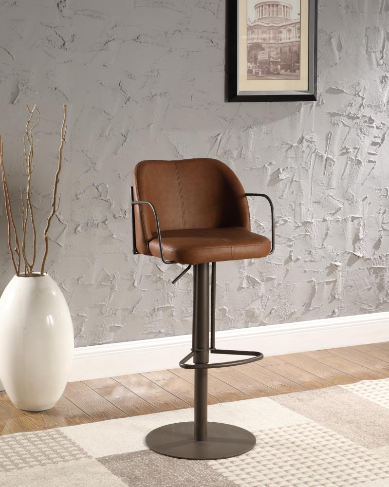 Chintaly Imports Brown/Matte Brown Adjustable Height Upholstered Bar ...