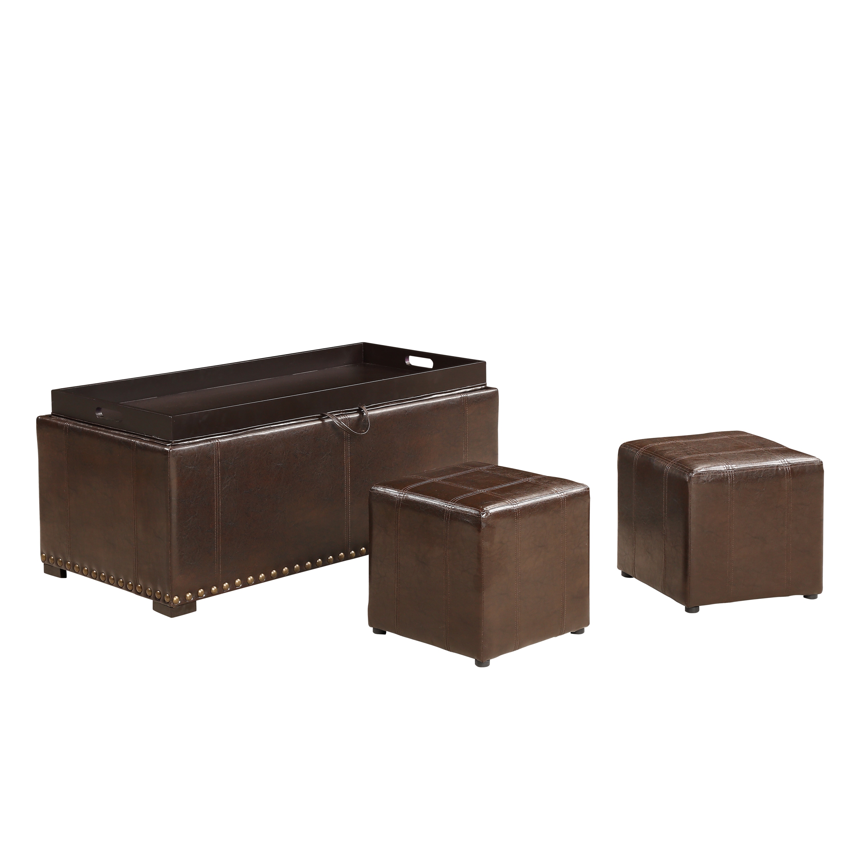AC Pacific SB-008-BRN Modern Brown Storage Bench with Storage 40-in x 20-in x 16-in