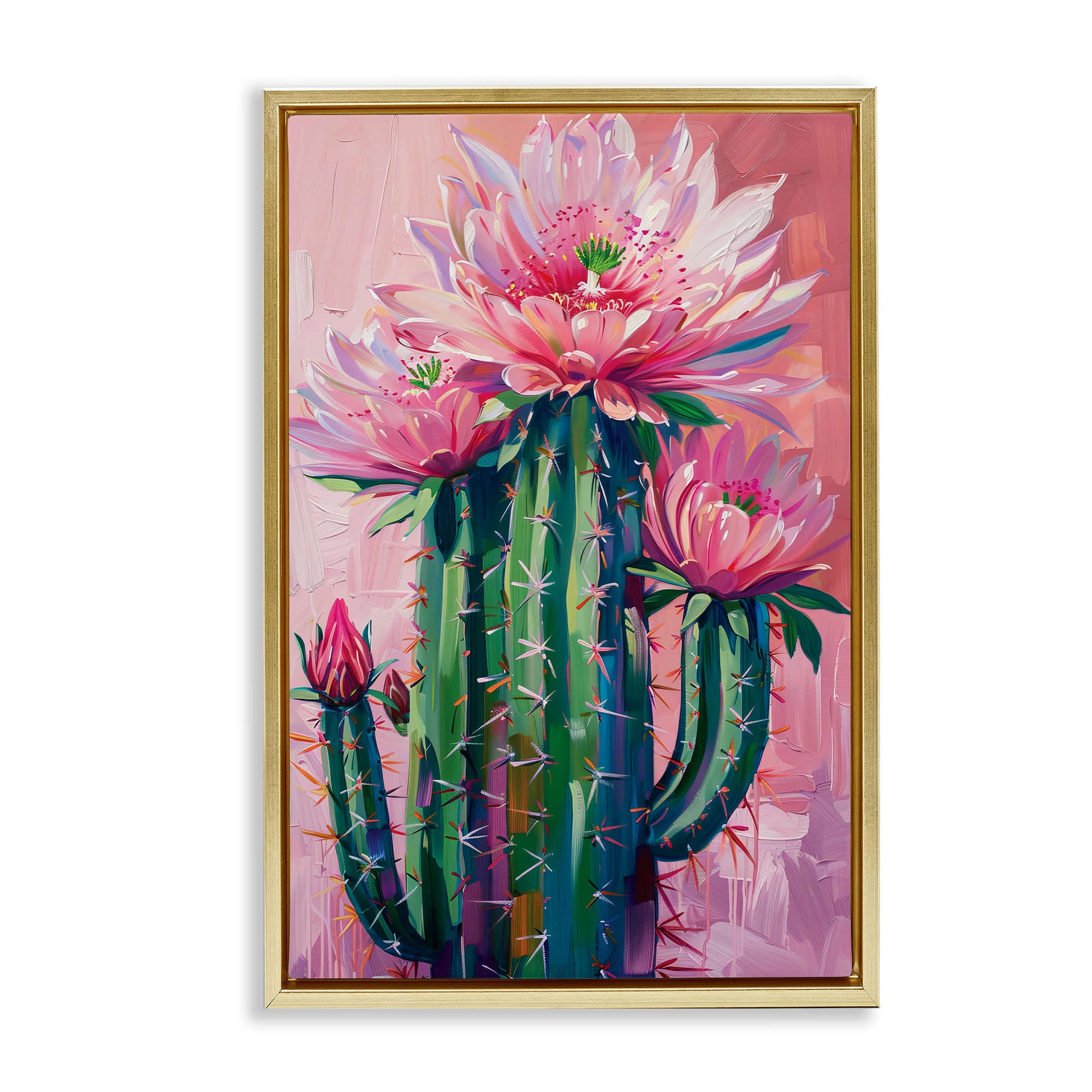 Stupell Industries BT-659-FFG-16X24 Pink Blossomed Cactus Floating Frame design by LSR Design Studio