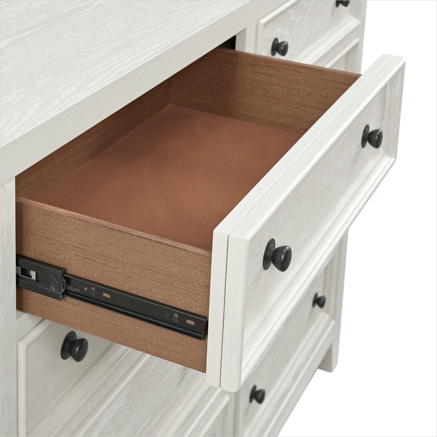 white dresser with black hardware Wesley measuring 61.4W x 15.7D x 29.9H White 7 Drawer Dresser with