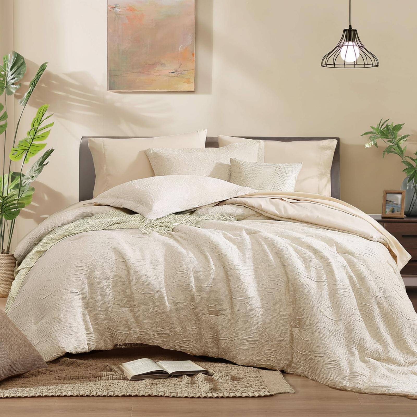 OMOMMD Full Cationic Dyeing Bed In A Bag Bedding Sets With Sheets Pillowcases Shams Reversible Comforters Extra Soft Double Brushed Polyester Breathable Lightweight Machine Washable Certified All Season