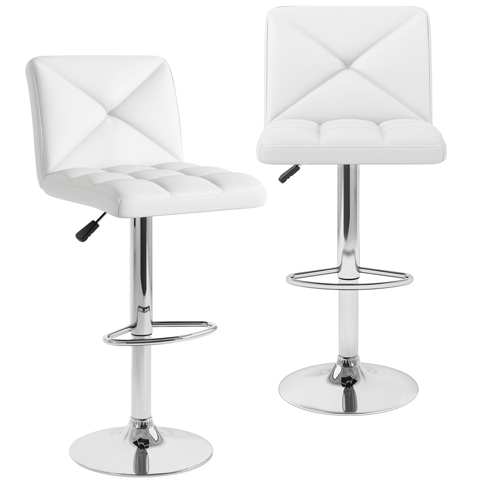 Slickblue Set of 2- 25–33.5 Inch H Adjustable- Swivel Bar Stool with Padded PU Leather Seat Metal Base Footrest Ideal for Kitchen or Bar-Three Color Option