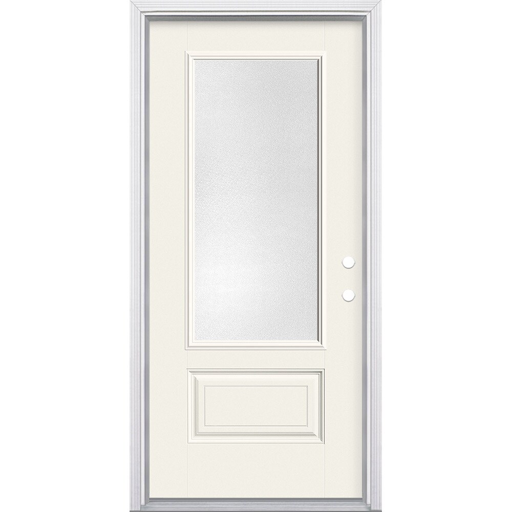 Masonite 628793 36-in x 80-in x 4-9/16-in Fiberglass 3/4 lite Left-hand inswing Arctic White Painted Prehung Front Door with Brickmould Insulating core