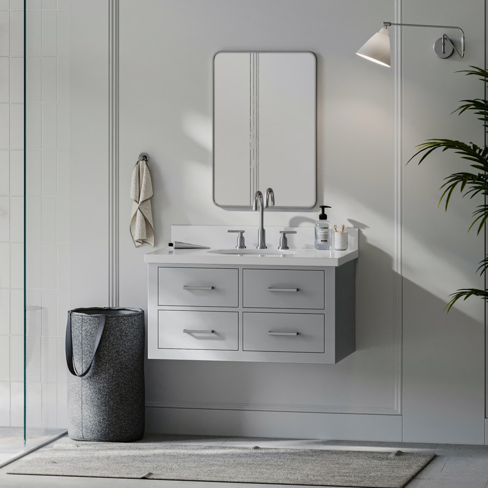 ARIEL W037SWQOVOGRY Hutton 37-in Gray Undermount Single sink Floating Bathroom Vanity with Pure White Quartz Quartz Top