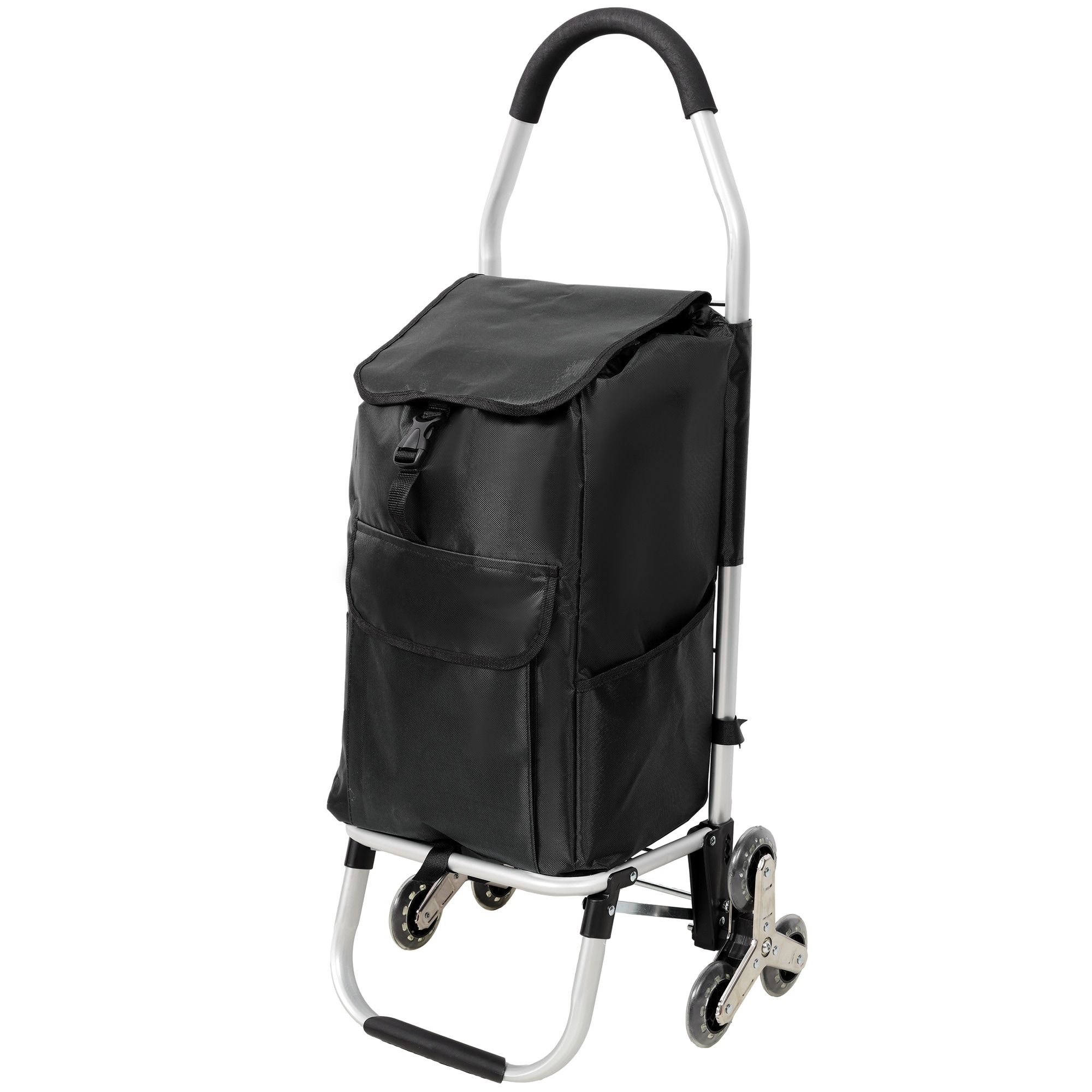 Vorene Folding Shopping Stair Trolley with Wheels Removable Waterproof Oxford Bag Stainless Steel Tri Wheel Cart Blue