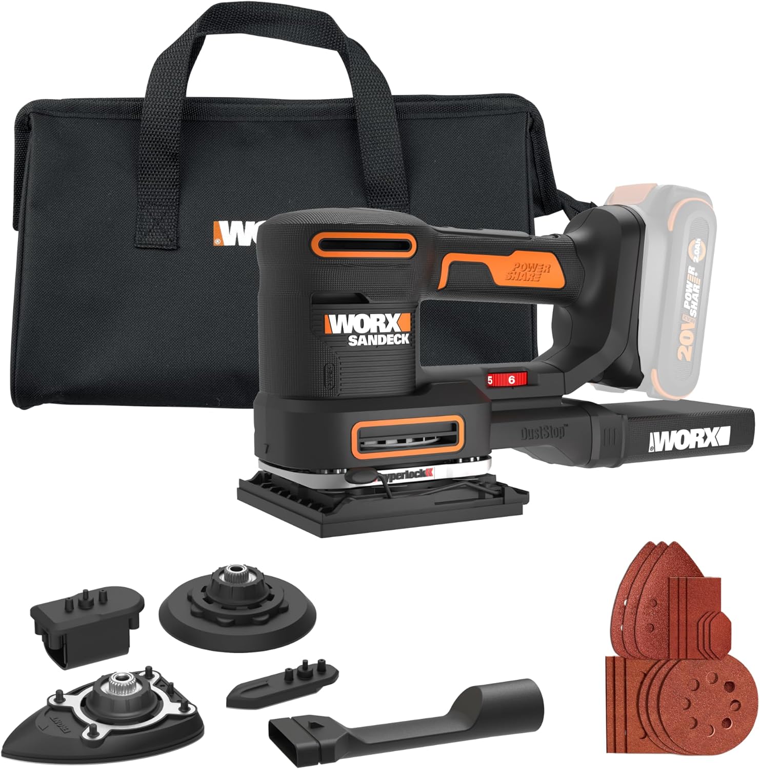 WORX Power Share 20-Volt Variable Speed Detail Cordless Sander