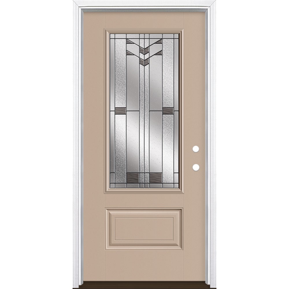 Masonite 3420349 Frontier 36-in x 80-in x 4-9/16-in Fiberglass 3/4 lite Left-hand inswing Sandy Shore Painted Prehung Front Door with Brickmould Insulating core