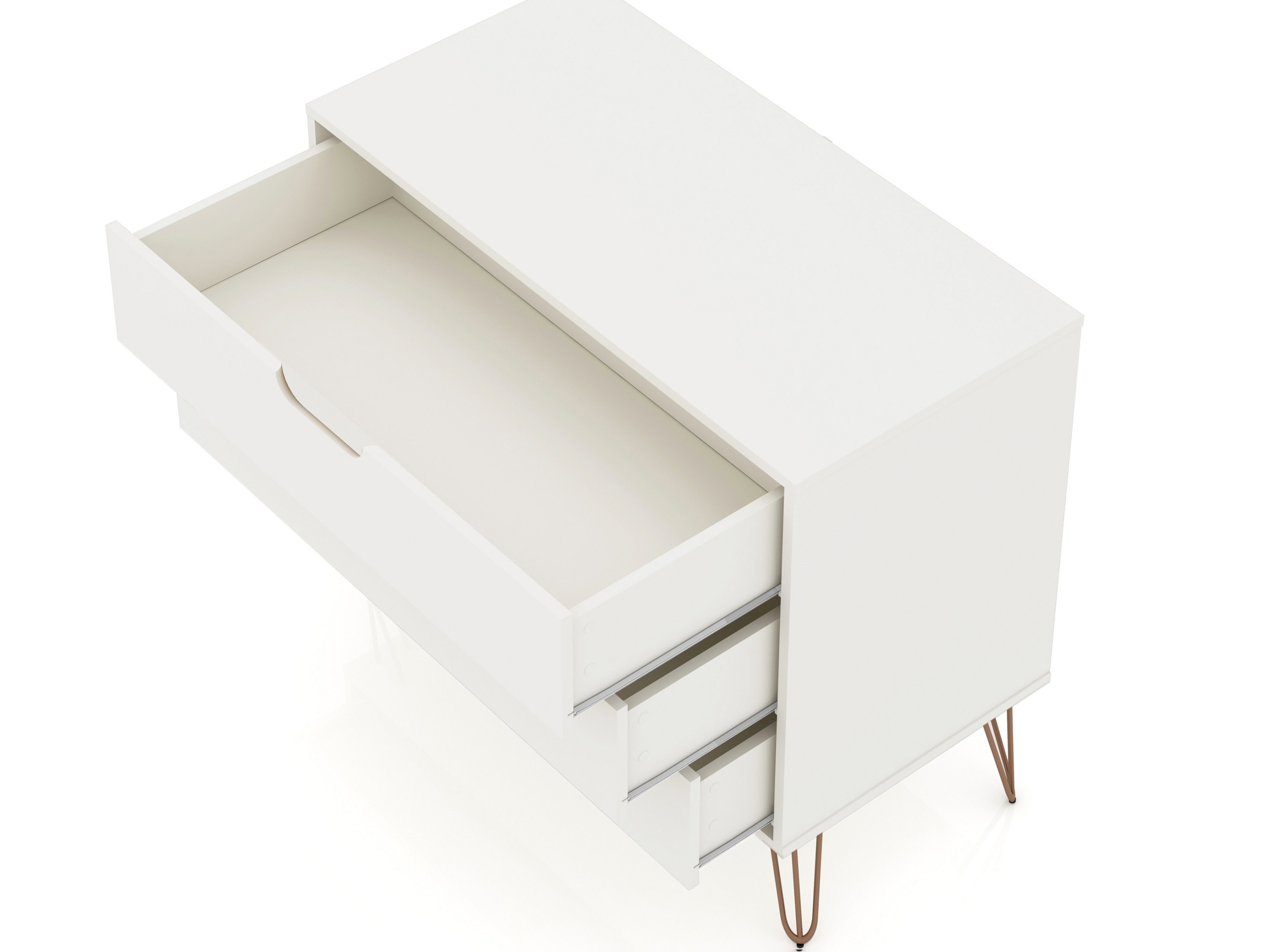Set of 2 Off-White Mid-Century Modern 3-Drawer Dressers