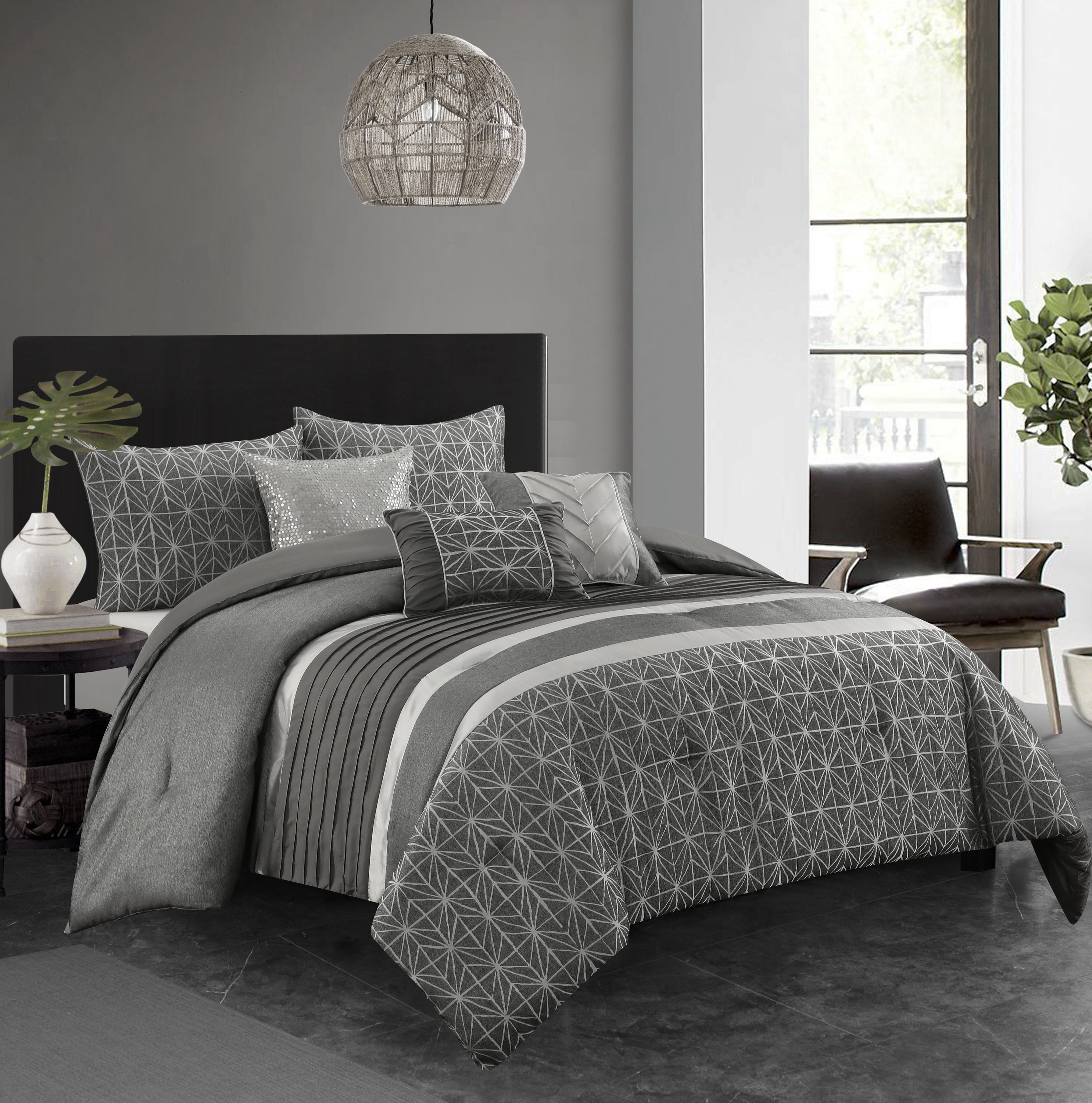 Grand Avenue 6-Piece Grey Queen Comforter Set in the Bedding Sets  department at 