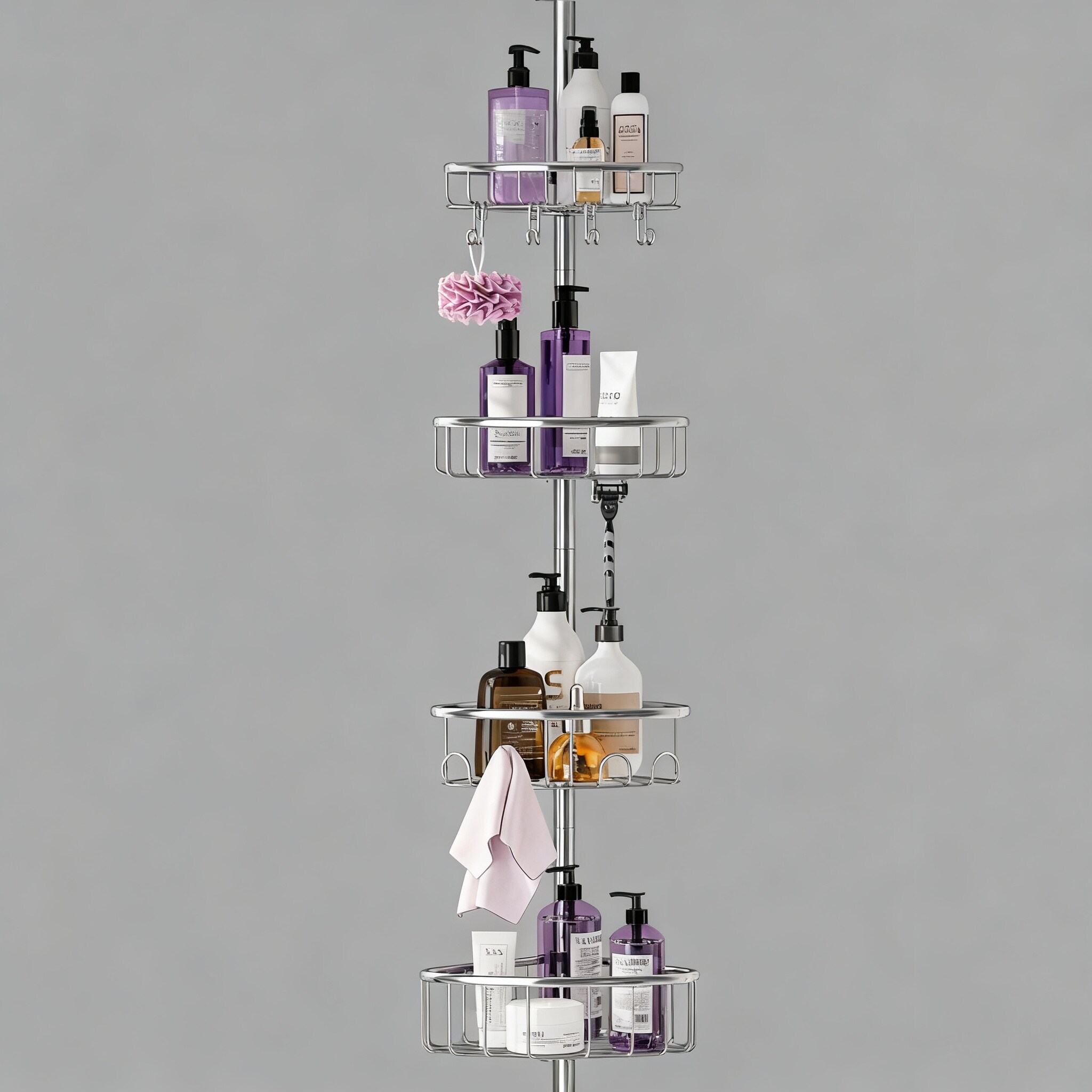 Lovav Style Silver Corner Shower Tension Pole Stainless Steel 4 Tier ...