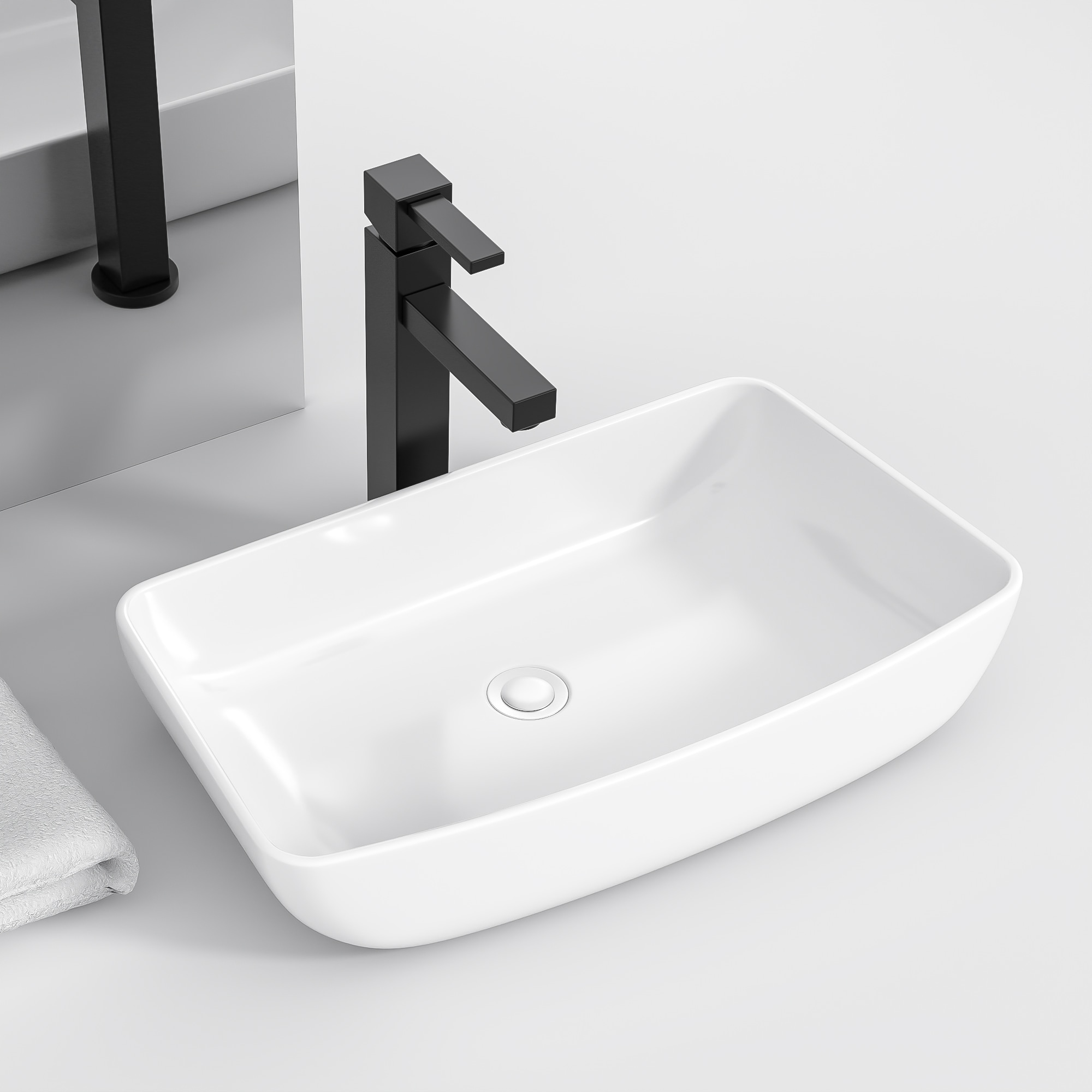 Lordear Porcelain vanity sink Ceramic Vessel Rectangular Modern White ...