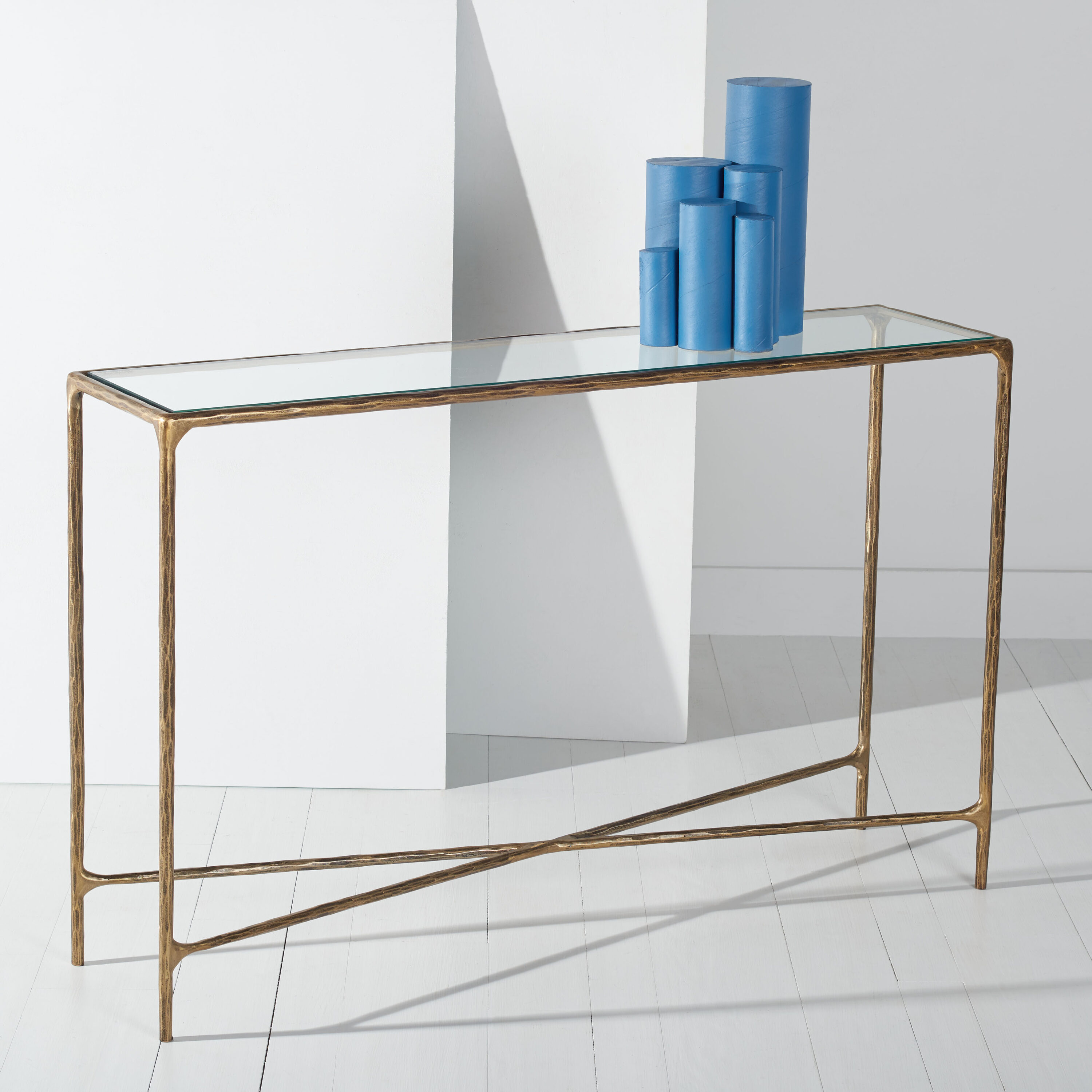  Jessa Glam Style Forged Metal Rectangle Console Table/Brass