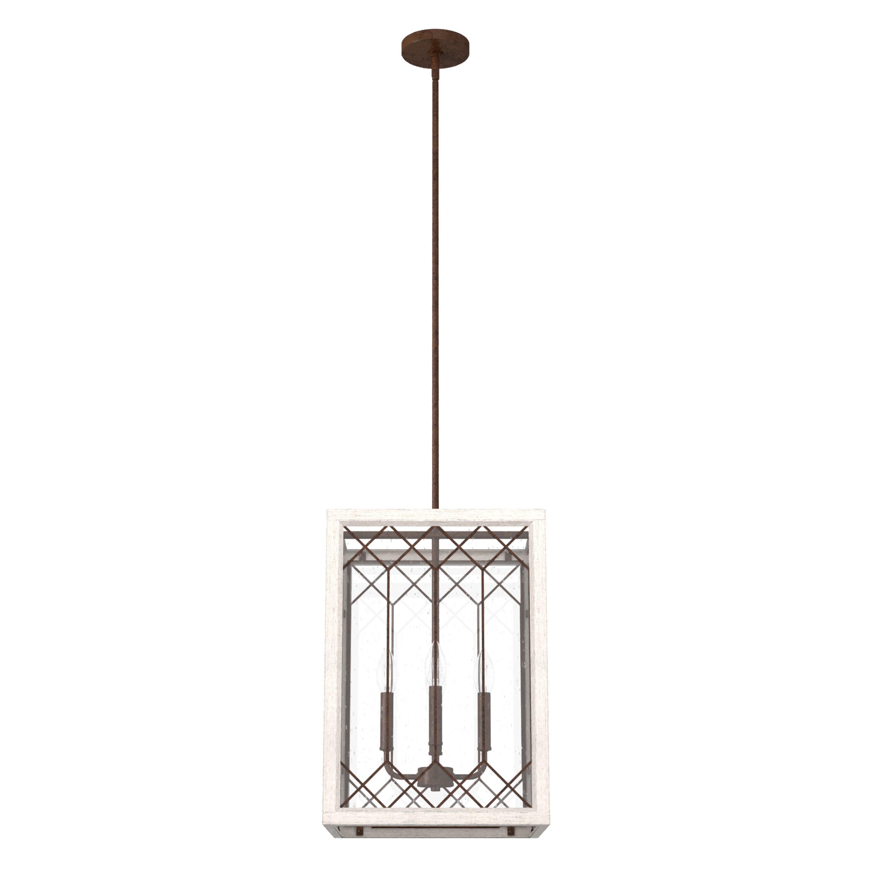 Hunter 19372 Chevron 4-Light Textured Rust Transitional Seeded Glass Square LED Hanging Kitchen Island Light