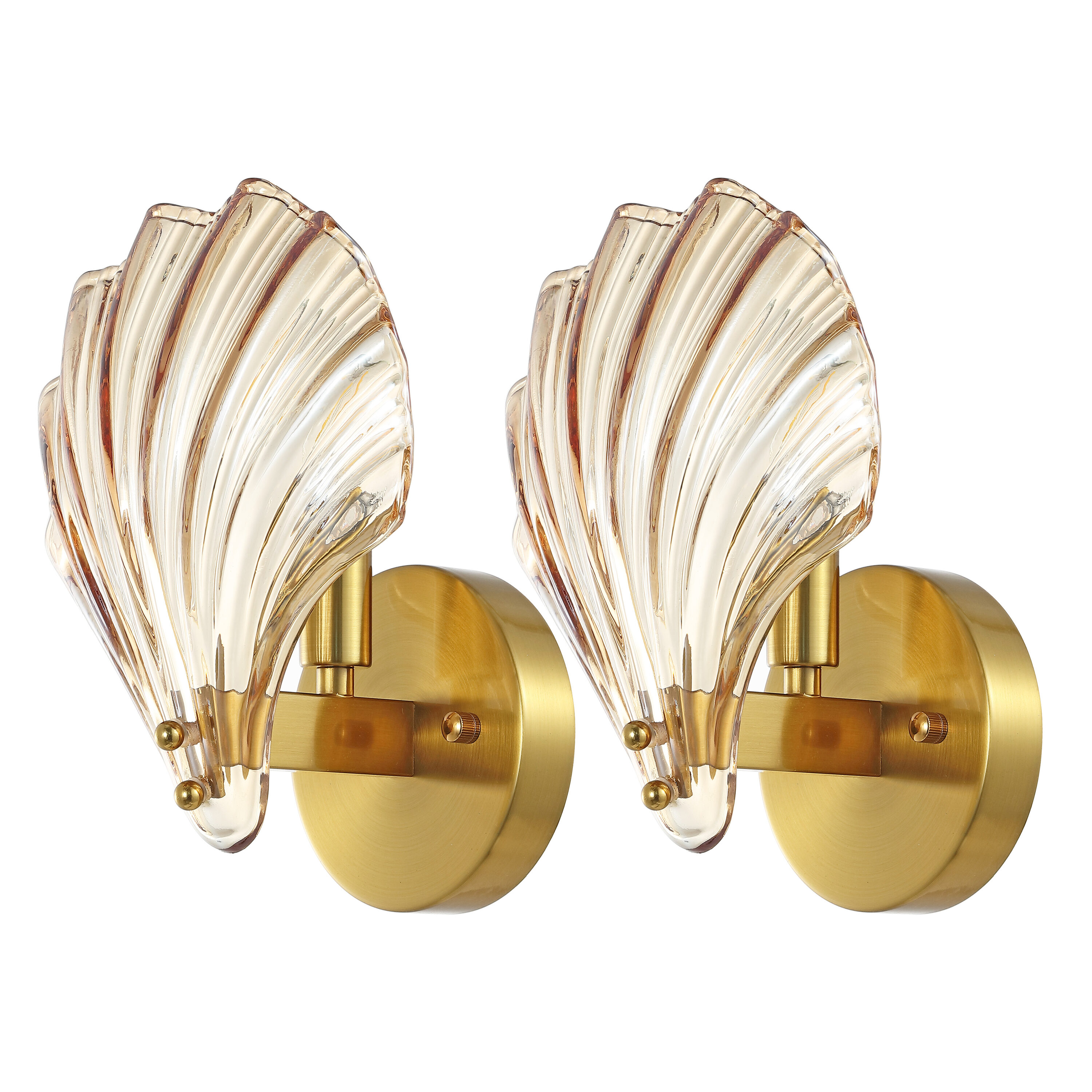 Sirena 5 Inch Brass Gold Wall Sconce Set with Amber Glass Shades