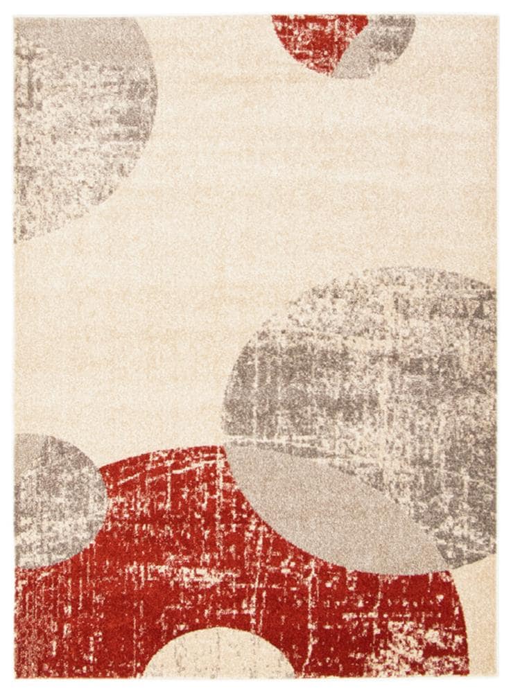 ECARPETGALLERY 345679 Bellagio 8 x 10 (ft) Loomed Polypropylene Ivory/Red Rectangular Indoor Abstract Mid-Century Modern Area rug