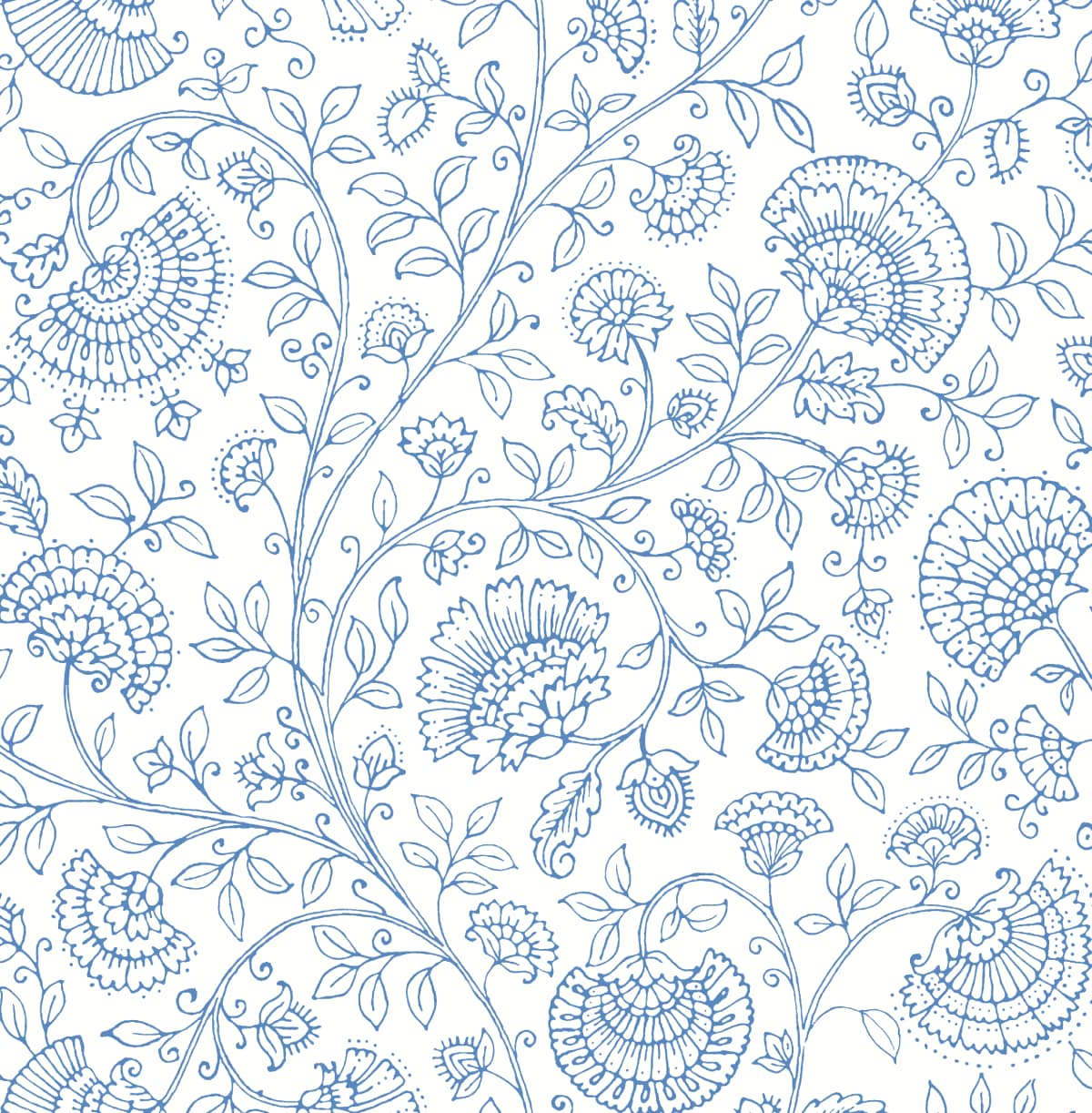 NextWall NW36802 30.75-Sq. Feet Blue Bell Vinyl Floral Self-adhesive Peel and Stick Wallpaper
