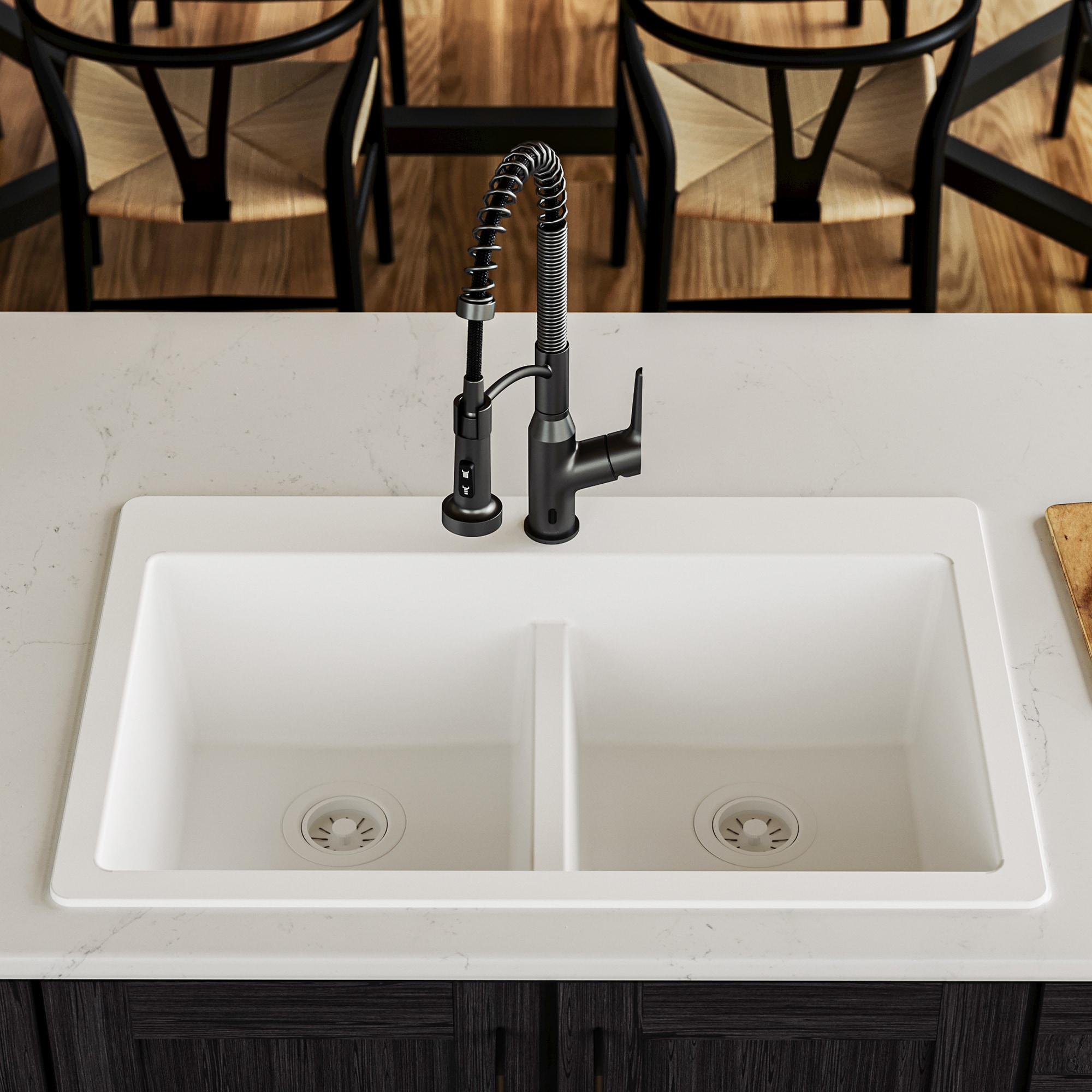 Karran QT-810-WH Drop-in or undermount 33-in x 22-in Quartz Double equal bowl Kitchen Sink