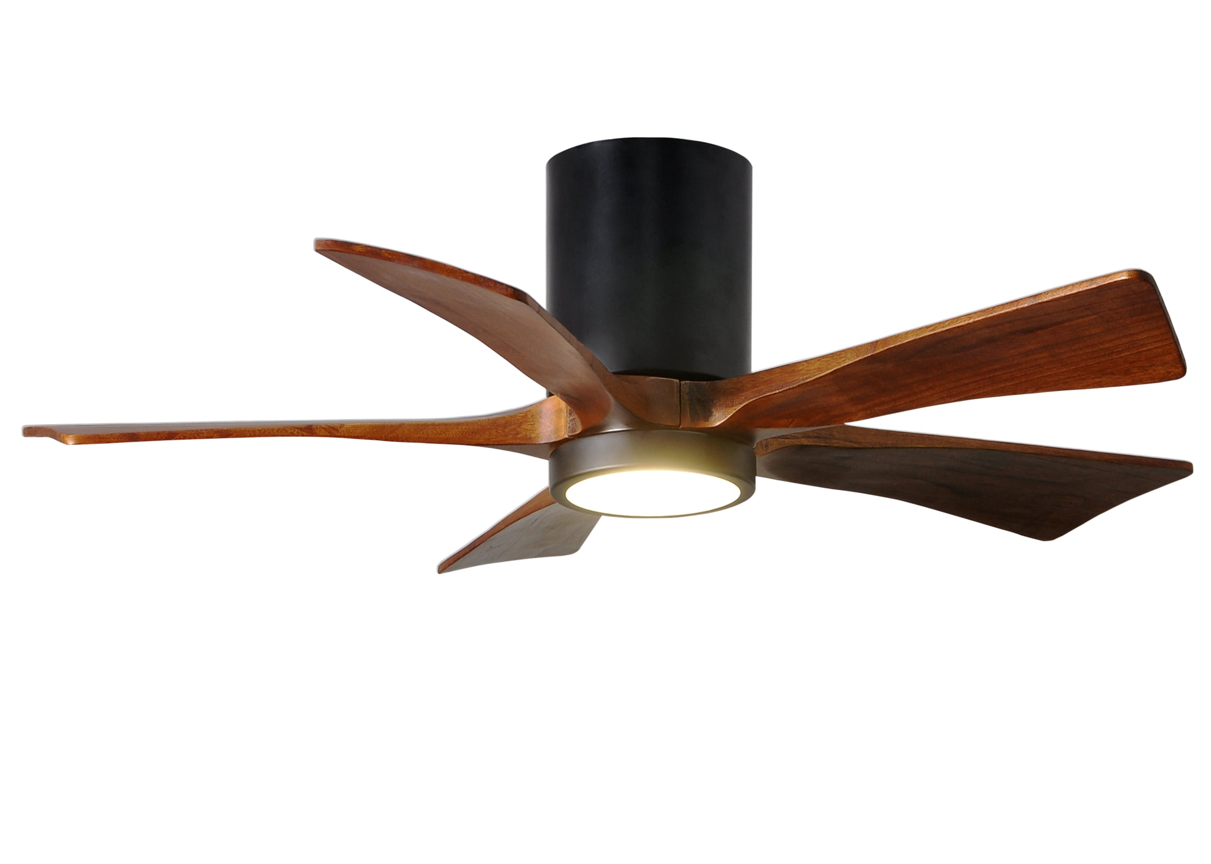 Matthews Fan Company IR5HLK-BK-WA-42 Irene-HLK 42-in Color-Changing Integrated LED Outdoor Flush Mount Matte Black with Walnut Tone Blades Ceiling Fan With Light - Remote Included ( 5 -Blade )