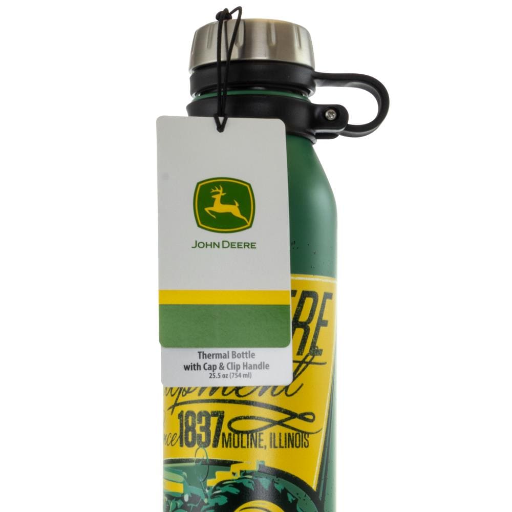 John Deere Stainless-Steel Thermal Bottle with Cap and Carry Loop, 25.5 oz, Green