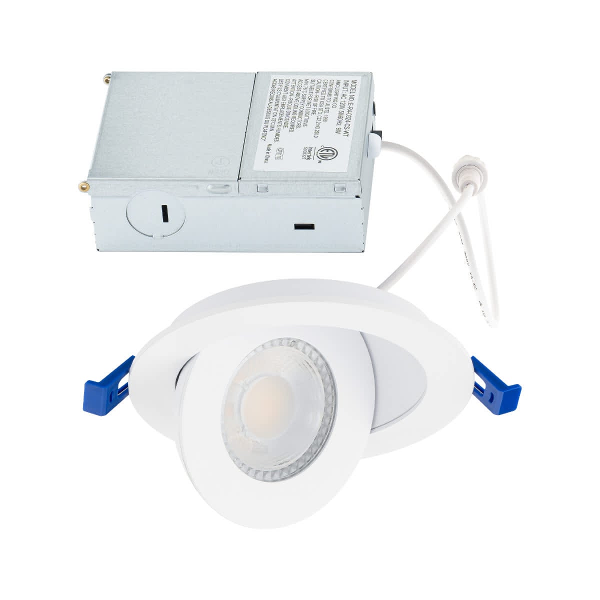 East Grove Home Builder Essential 5in 850 Lumens Round LED Recessed Light and Housing for Remodel or New Construction with 0-90 Degree Adjustable Trim 5-CCT 2700-3000-3500-4000-5000K in White