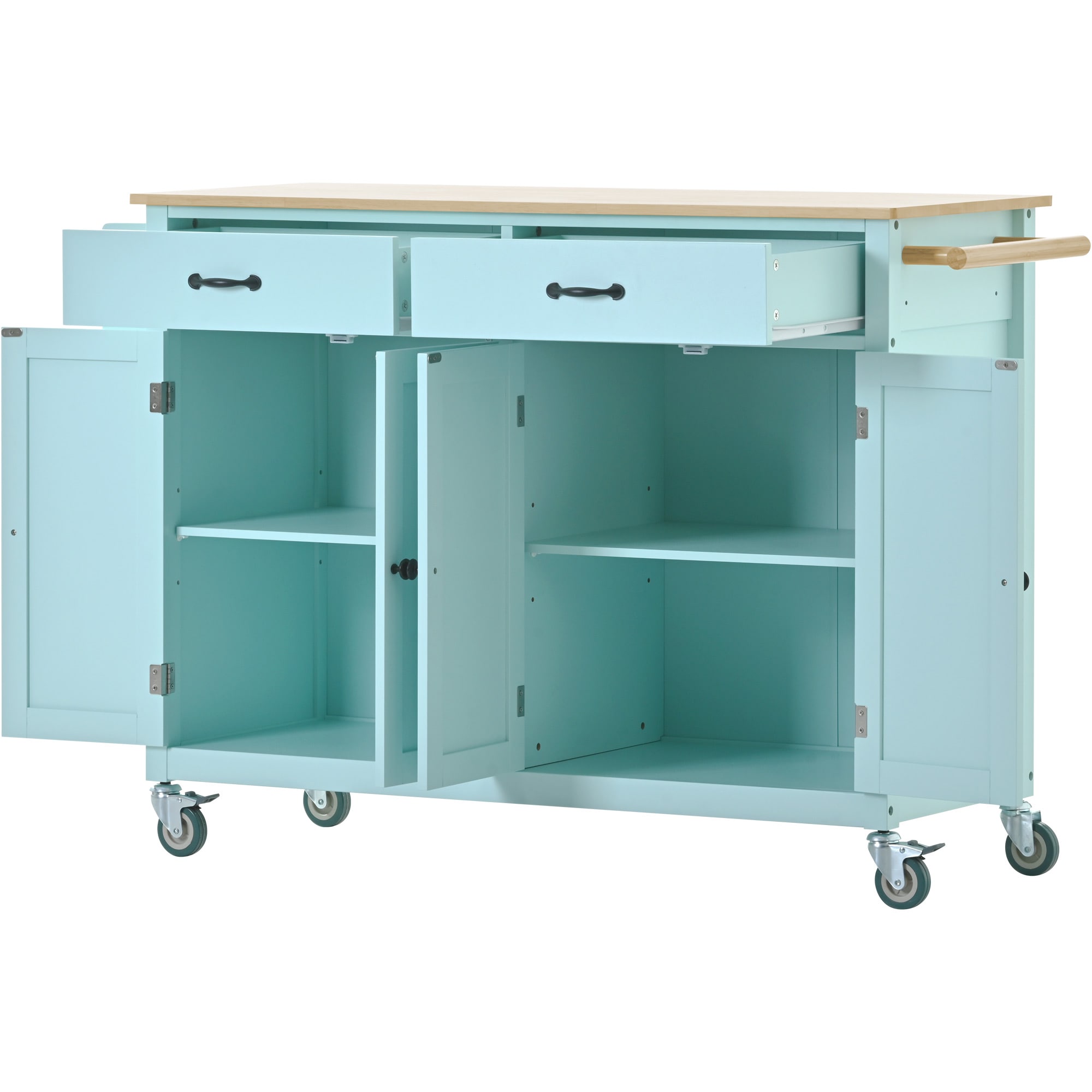 CESICIA Green Wood Base with Wood Top Rolling Kitchen Island (18.5-in x ...