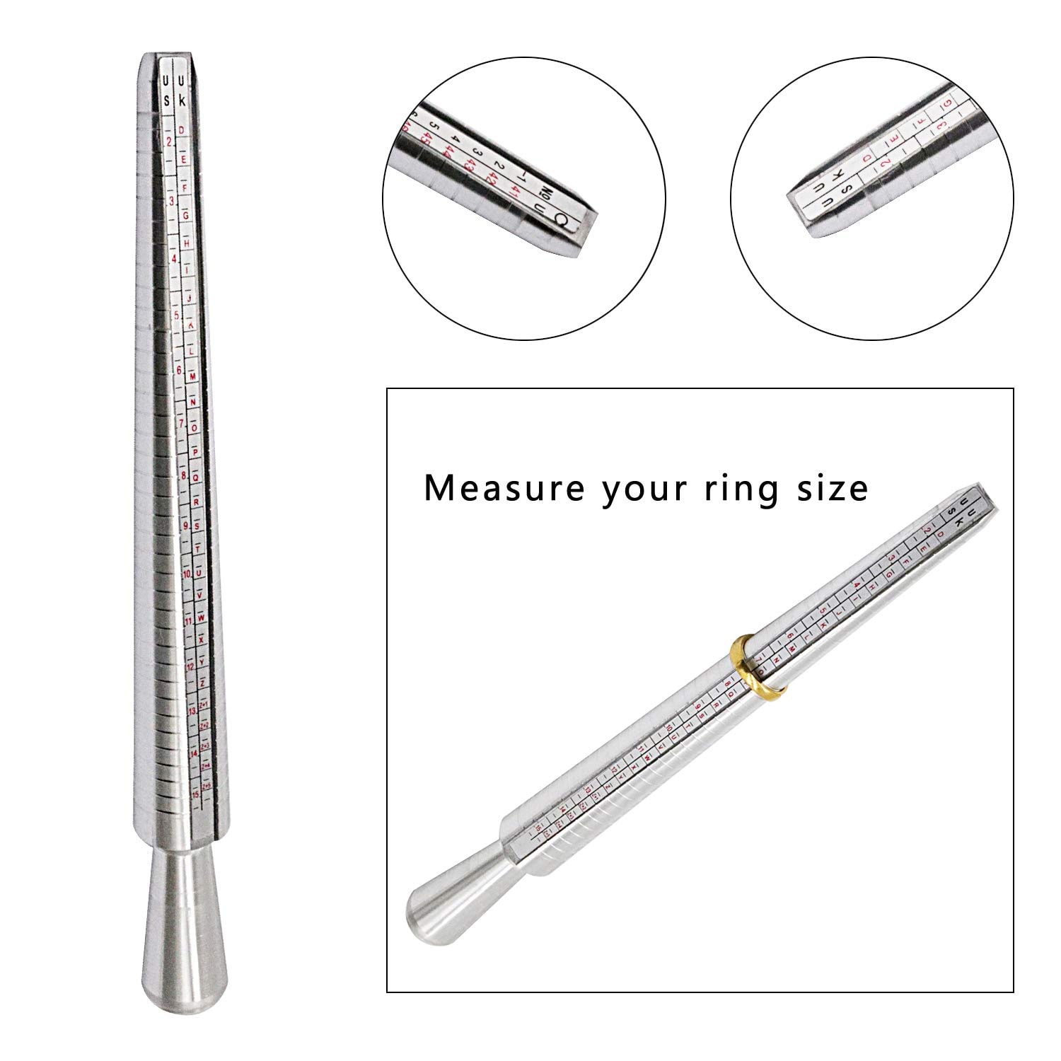 KIWDZFU Ring Sizer Mandrel Measuring Tool Set with Rubber Jeweler ...