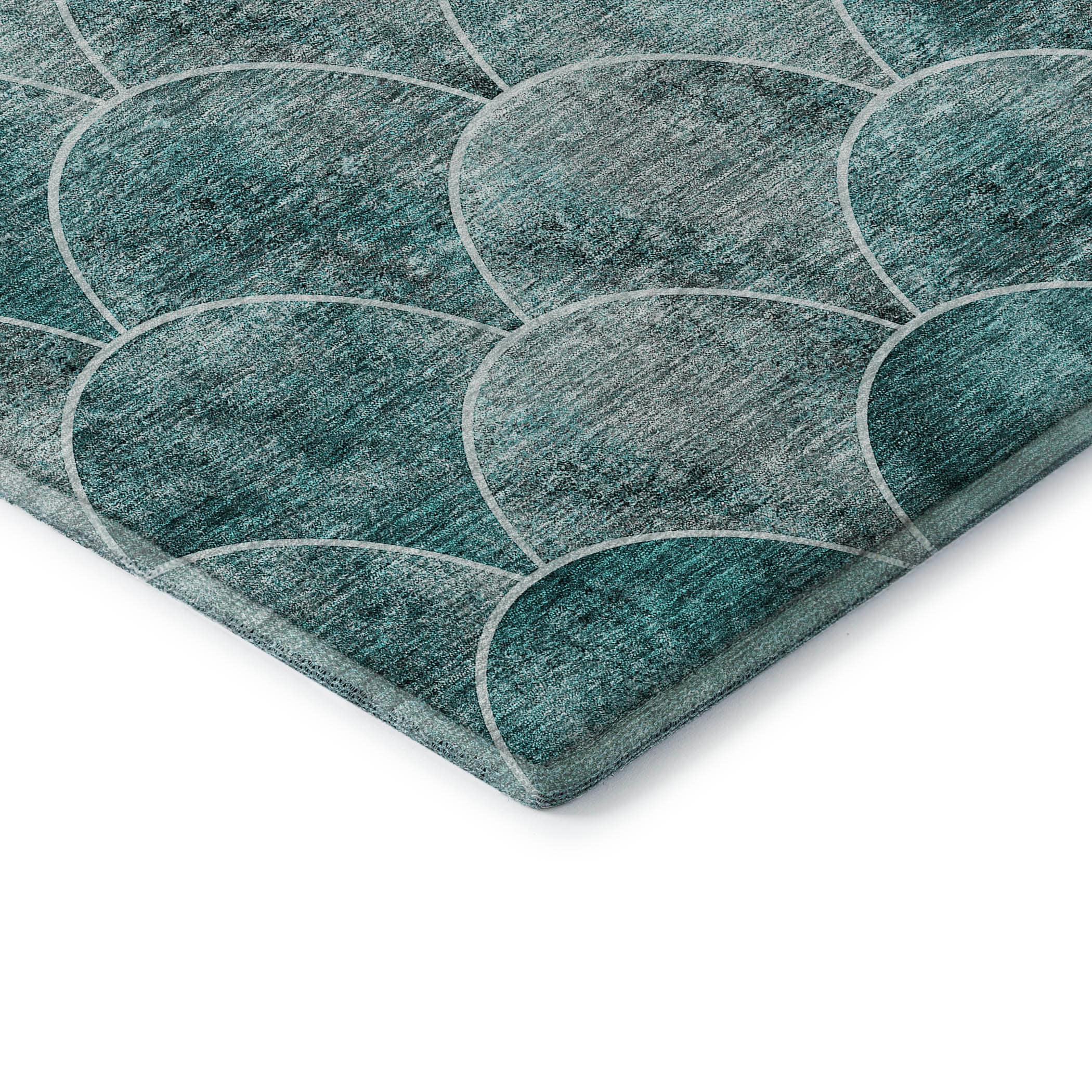 Teal Washable Synthetic Geo Pattern Rug - 2'3" x 7'6"