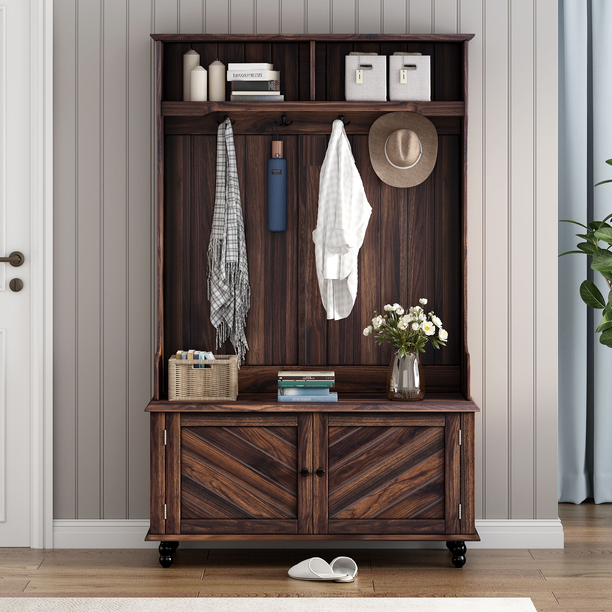 Yiekholo Casual 40.1-in Brown Wood Hall Tree
