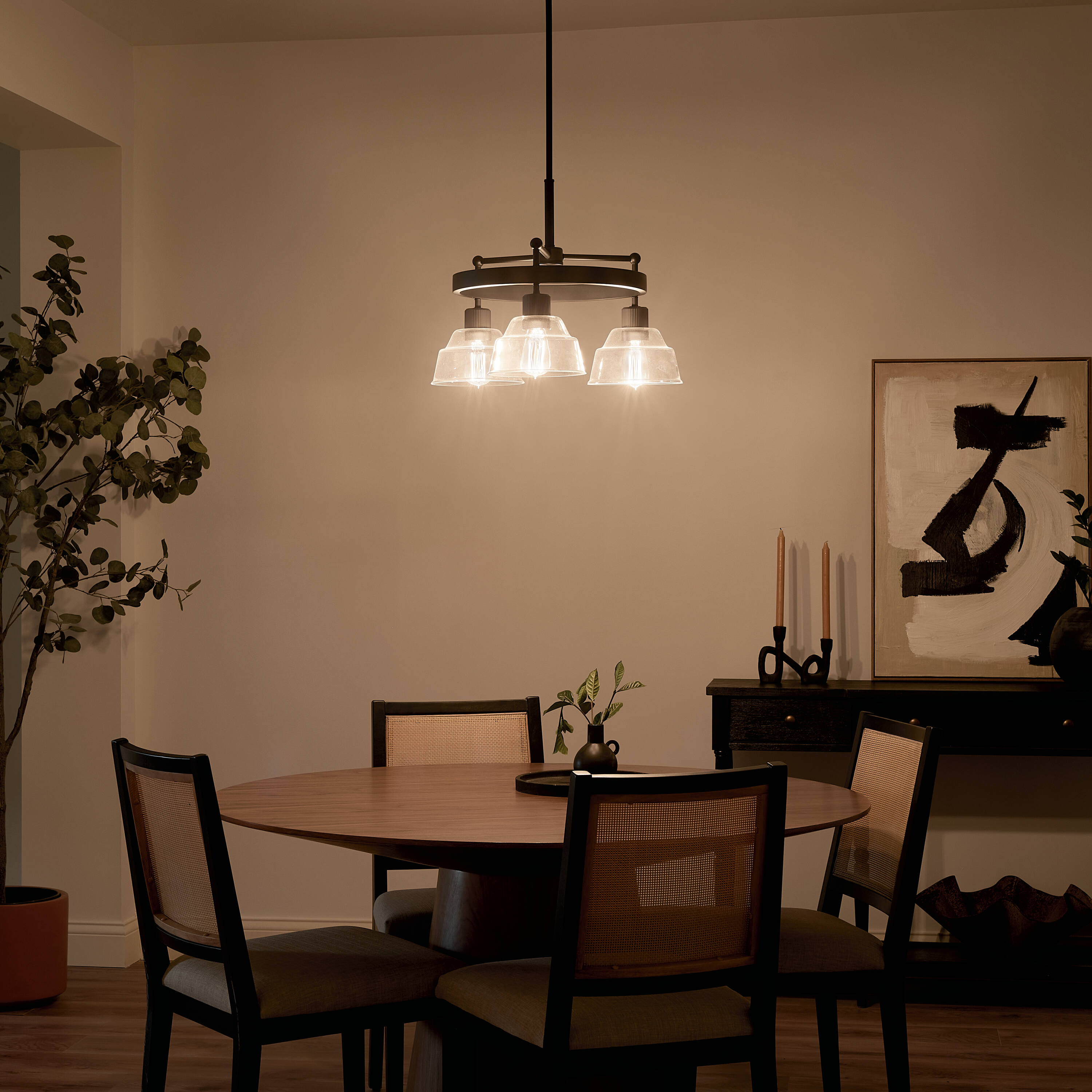 Eastmont Vintage Industrial 3-Light Black Chandelier with Clear Glass Shades
