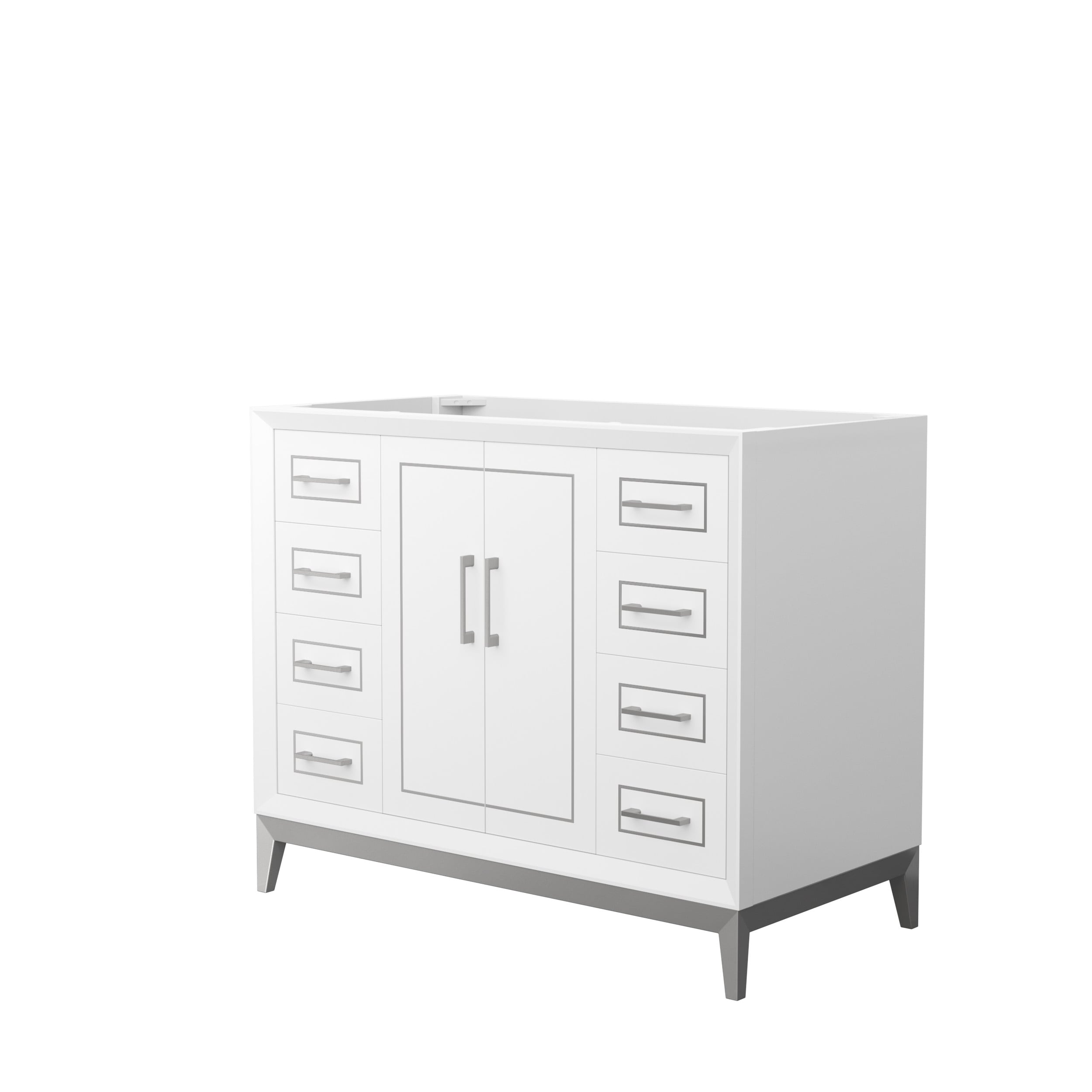 Wyndham Collection WCH515142SWHCXSXXMXX Marlena 42-in White with Brushed Nickel Trim Bathroom Vanity Base Cabinet without Top
