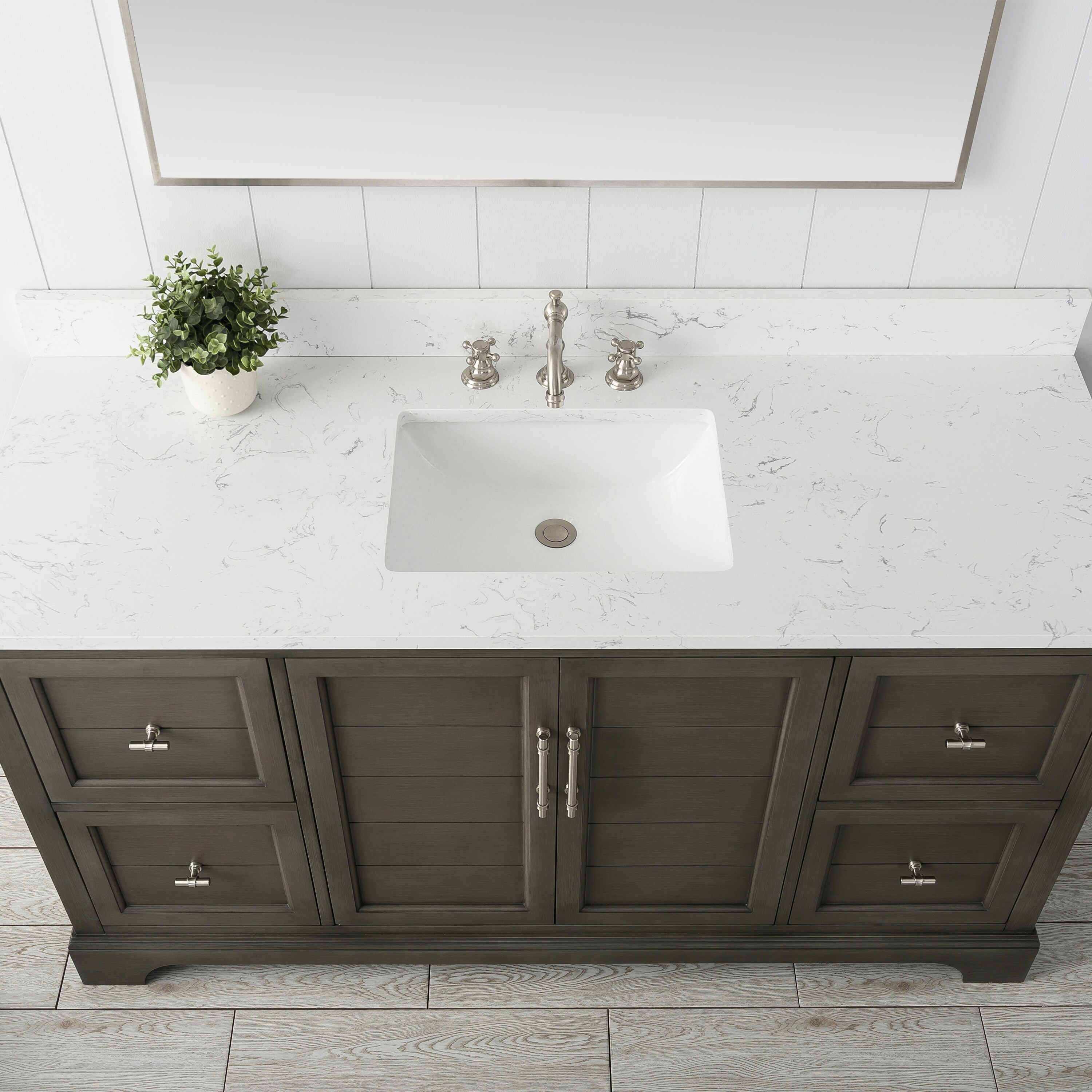 Silver Grey 60" Double Sink Bathroom Vanity with Quartz Top