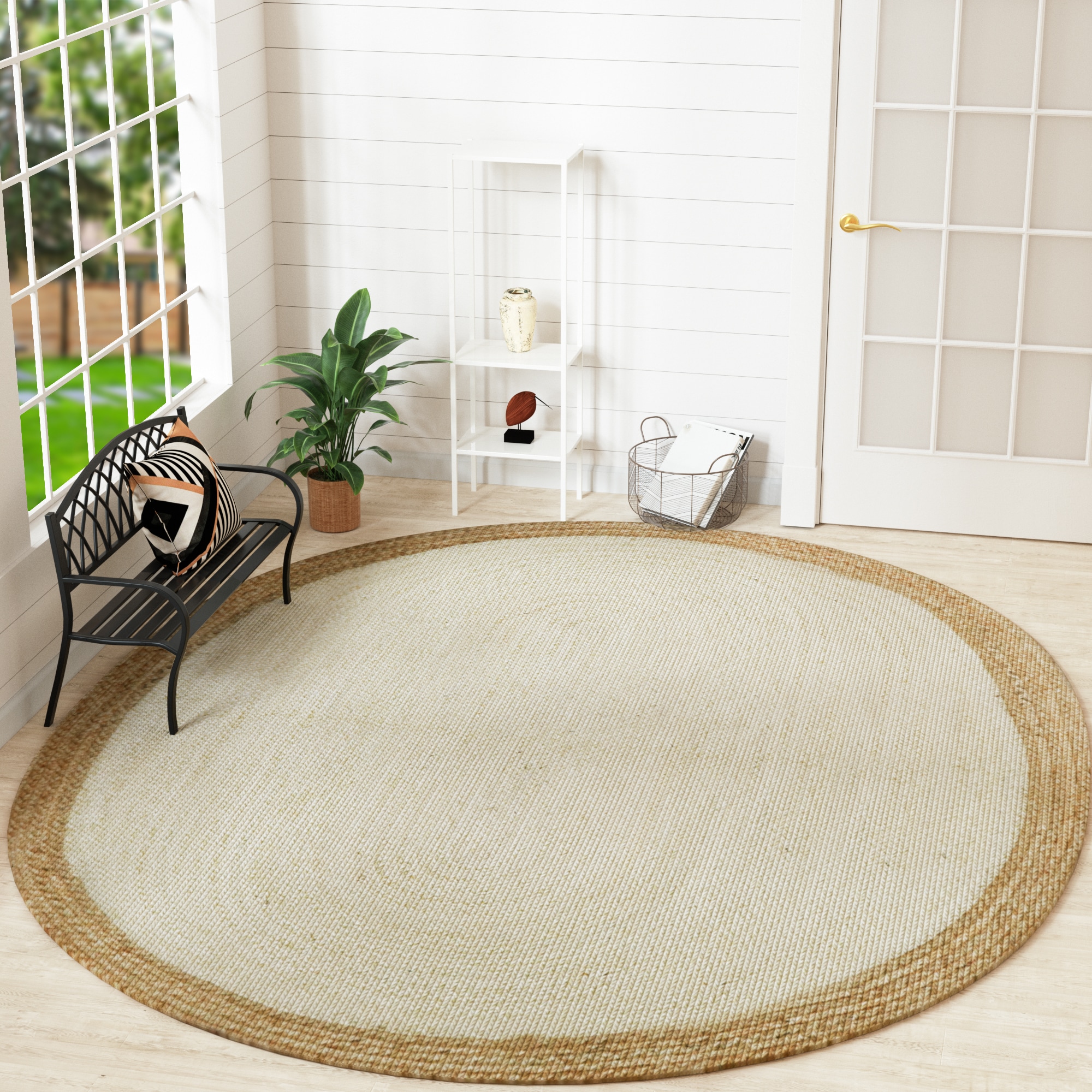 Maxax DT23-605 Deco Oasis 8 x 10 (ft) Flatweave Jute Brown and Bleach Oval Indoor Stripe Farmhouse/Cottage Area rug