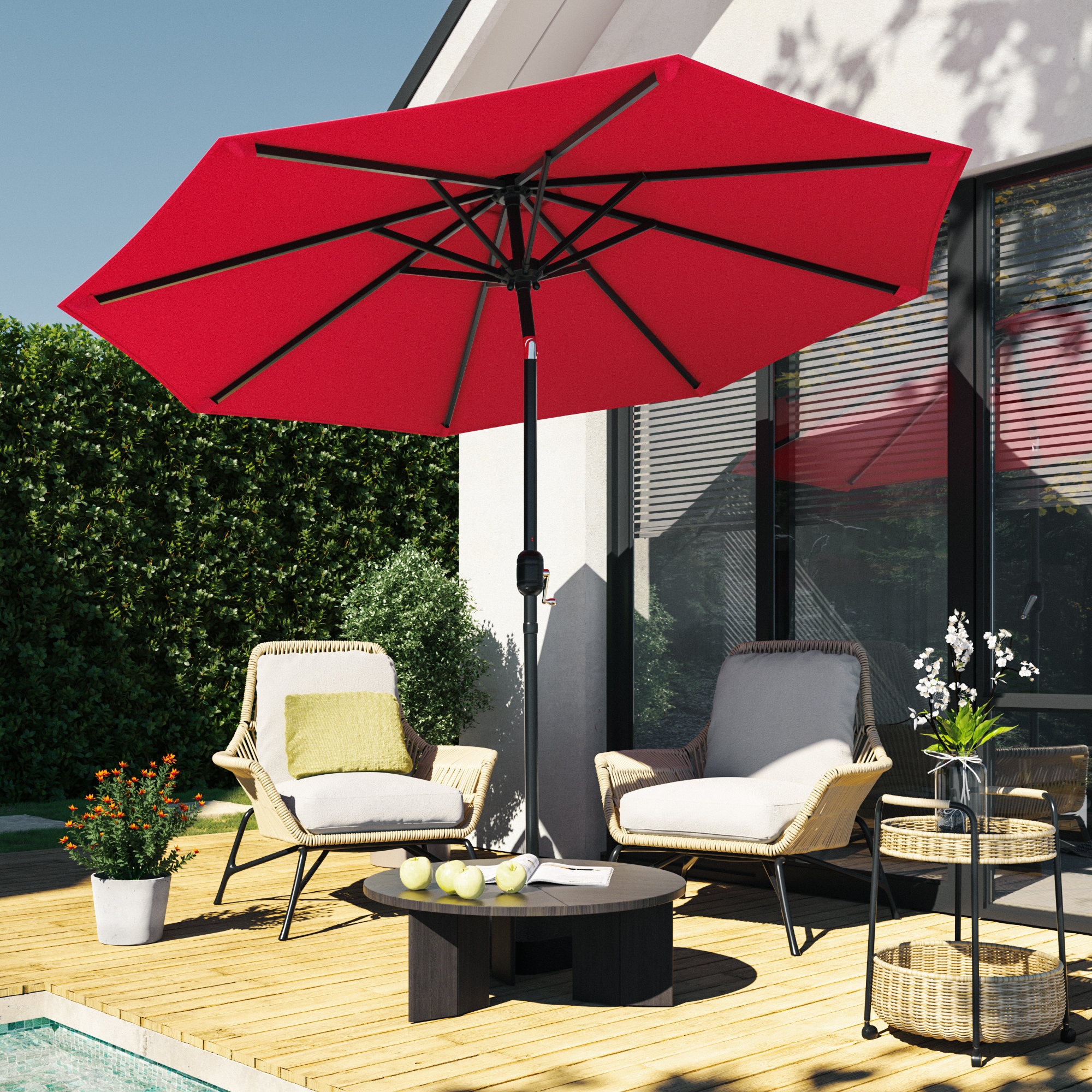 ACEGOSES LW-69RD 9-ft Steel Red Push-button Tilt Market Patio Umbrella