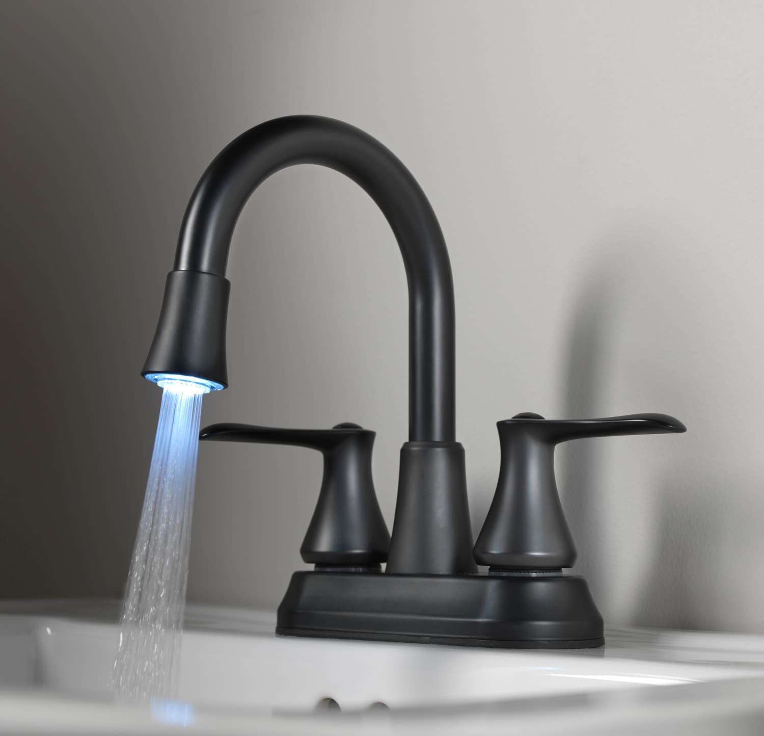 Homewerks Worldwide LED aerator Matte Black 4-in minispread 2-handle  WaterSense Bathroom Sink Faucet with Drain
