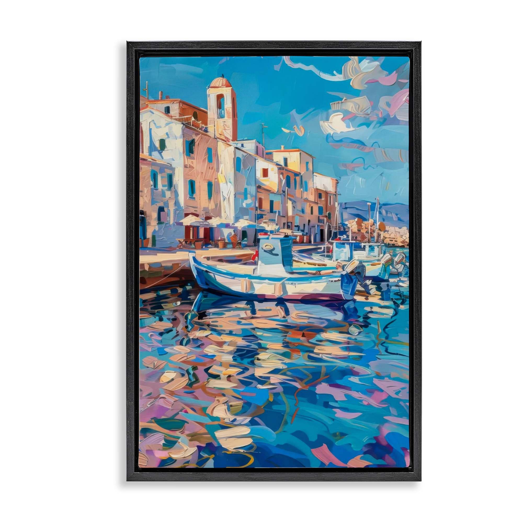 Stupell Industries BT-715-FFB-20X30 Coastal City Harbor Black Framed Floater Canvas Wall Art By LSR Design Studio 21 x 31