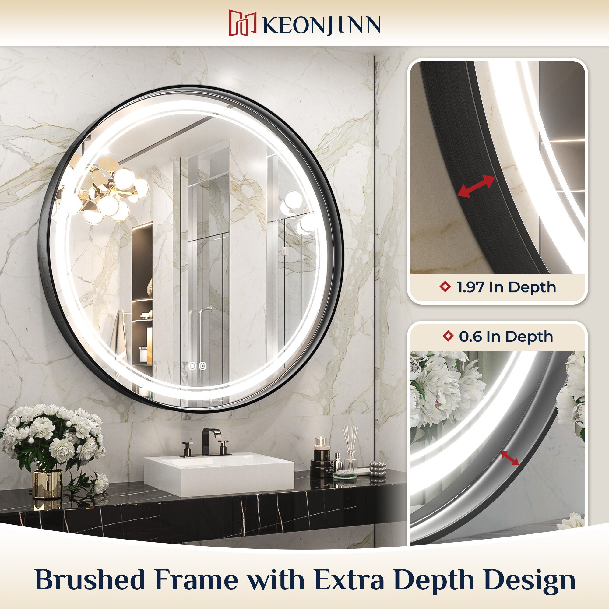 Keonjinn LW-JZ-ZG-MR61-BK Framed-Bath-Mirrors - View #3