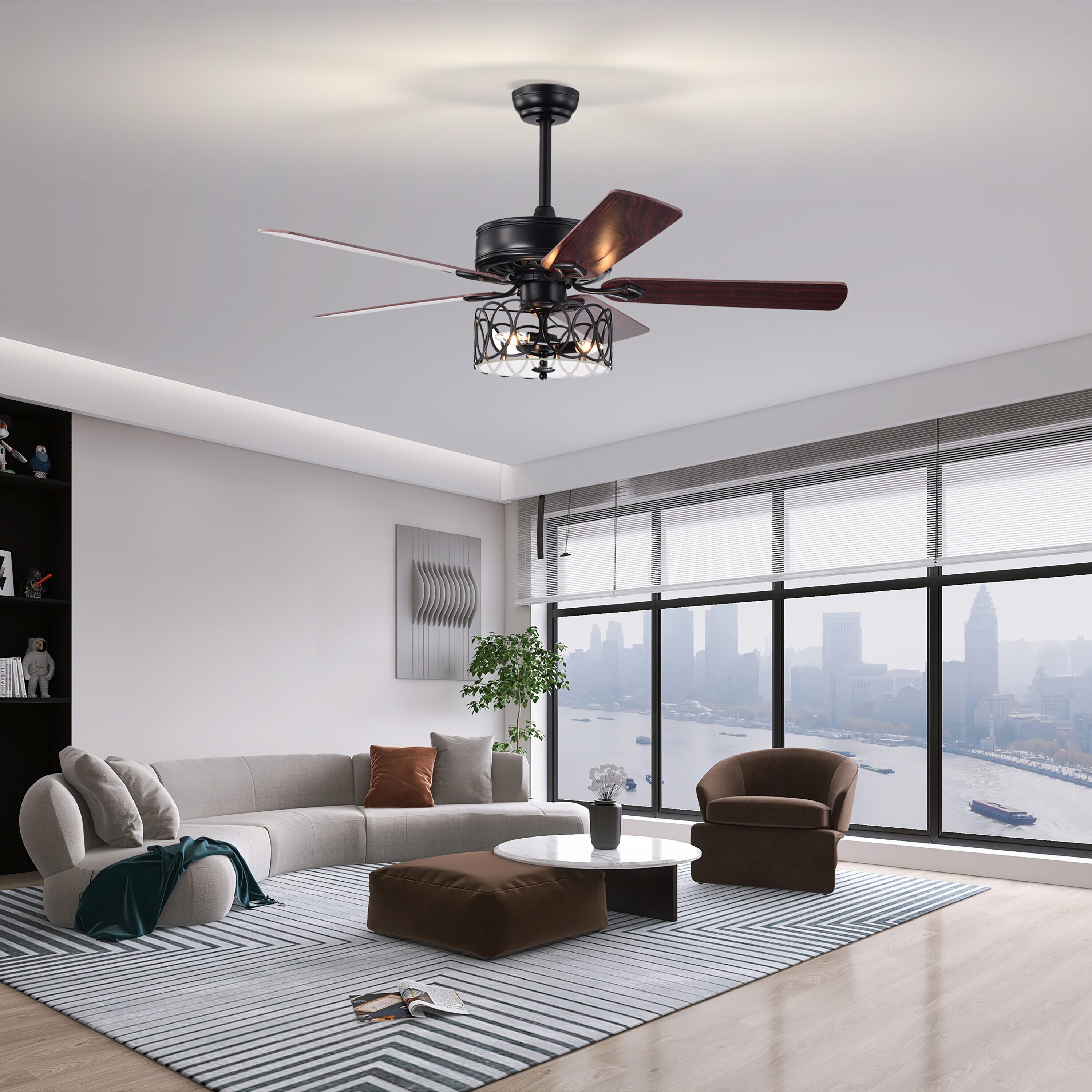 BANSA ROSE 52-in Black with Plywood Blades Indoor/Outdoor Ceiling Fan ...