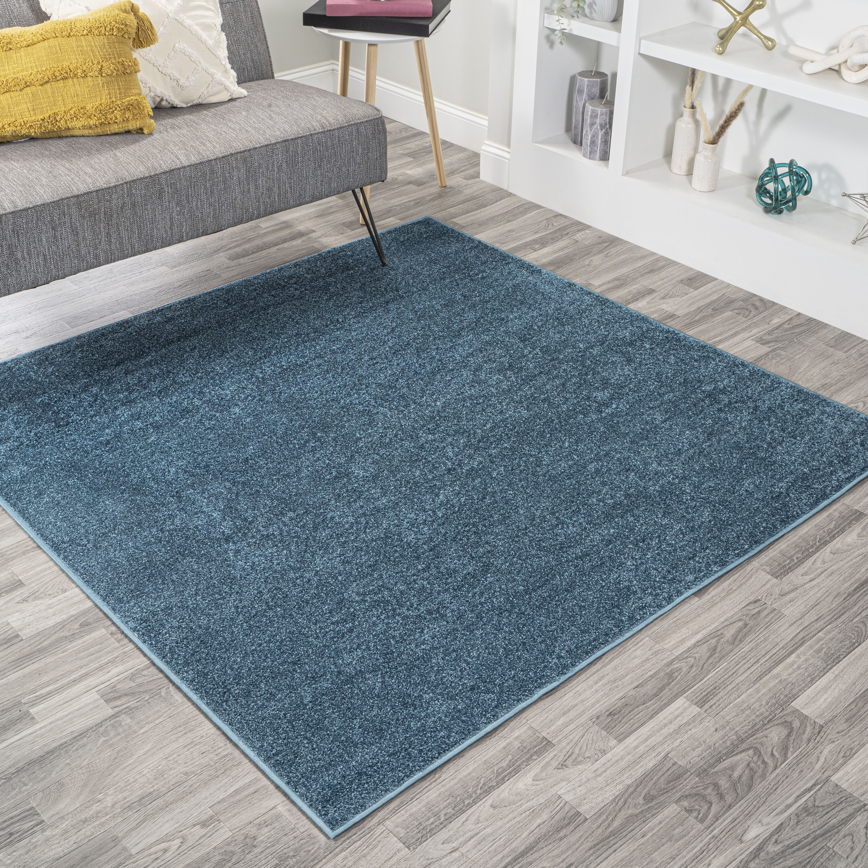 JONATHAN  Y SEU100H-5SQ SUPERSOFT Haze Solid Low-Pile 5 x 5 (ft) Loomed Polypropylene Turquoise Square Indoor Solid Farmhouse/Cottage Area rug