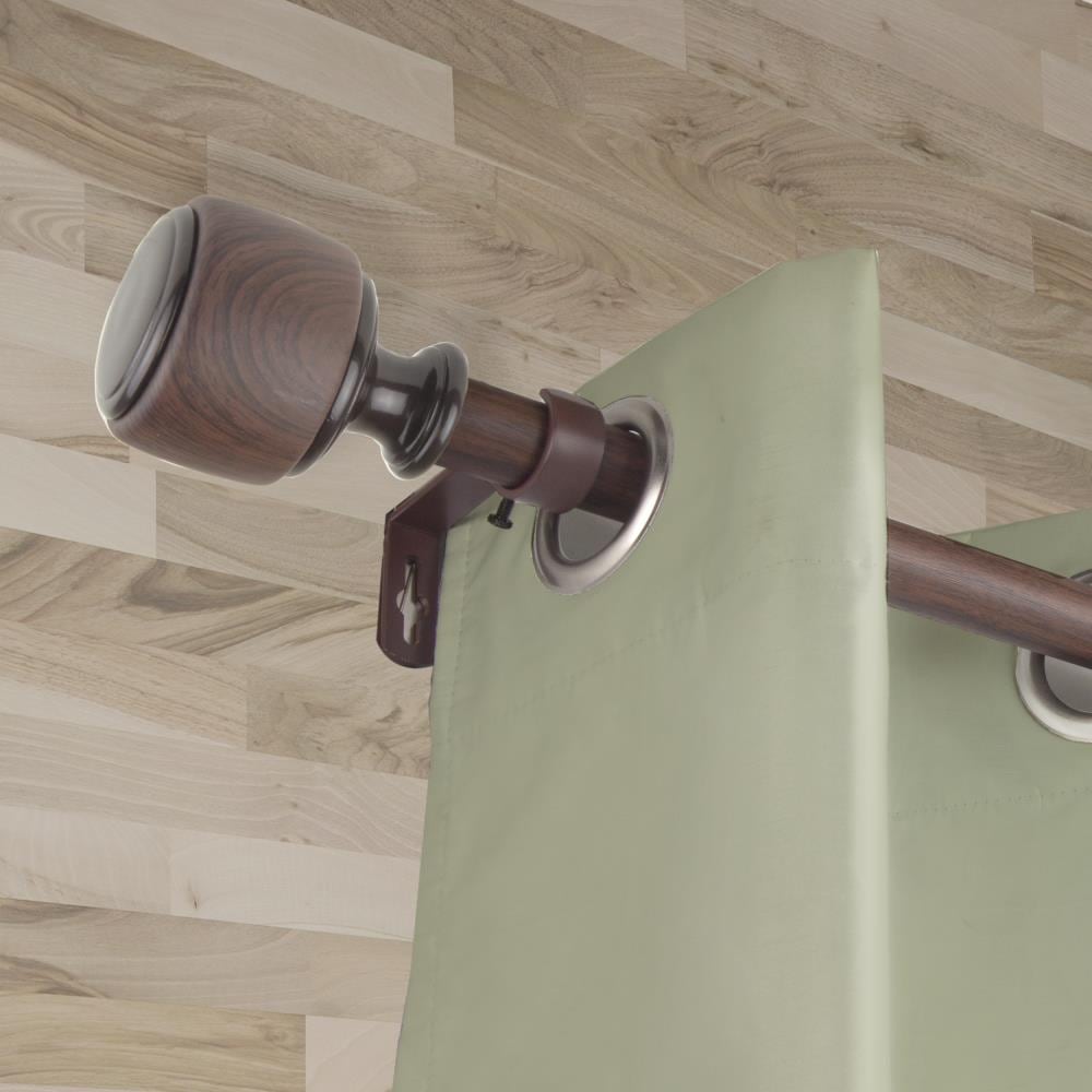Hart & Harlow LW100-52-99W2 1-in Chloe Faux Wood 120-in to 170-in Dark walnut Steel Single curtain rod with Finials