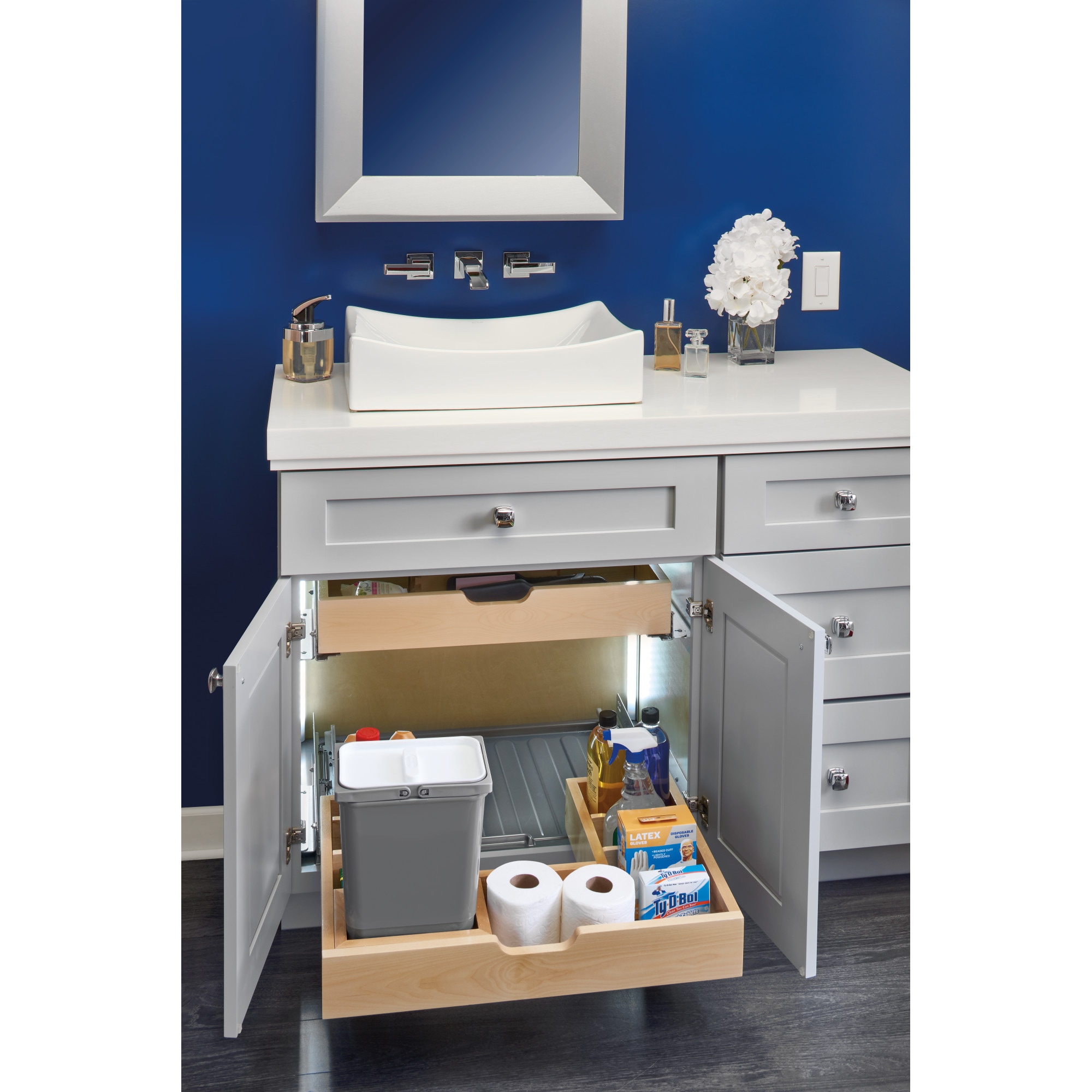 Rev-A-Shelf Dual Shelf Under Sink Organizer for Kitchen and Bathroom  Cabinets, 36 Sink Base Vanity Storage, Inside Door Mount, Maple Wood,  4SBSU-18