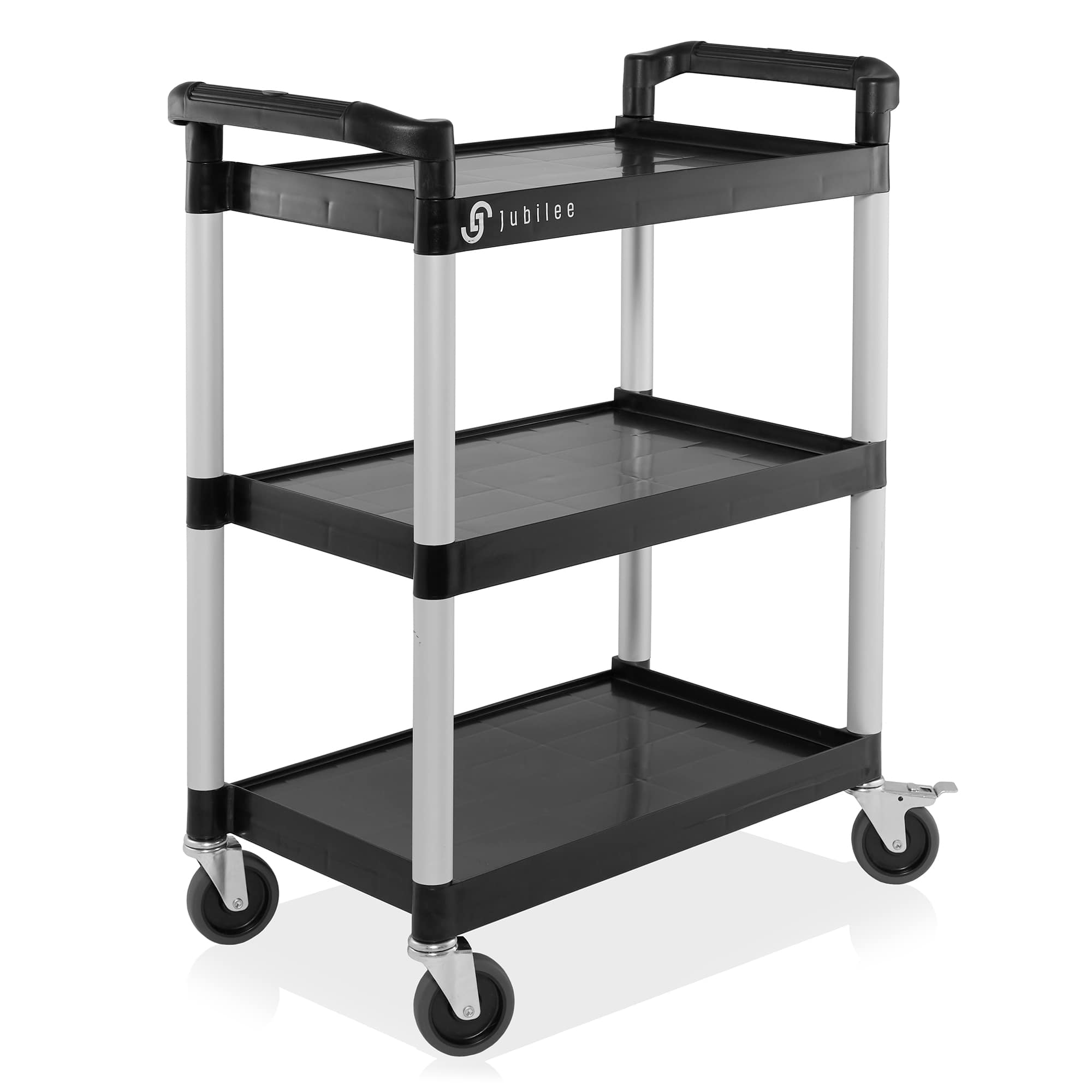 Jubilee JAN-CRT-3831-BLK 3-Tier Utility Service Cart with Wheels - 31.5 x 37.5-in