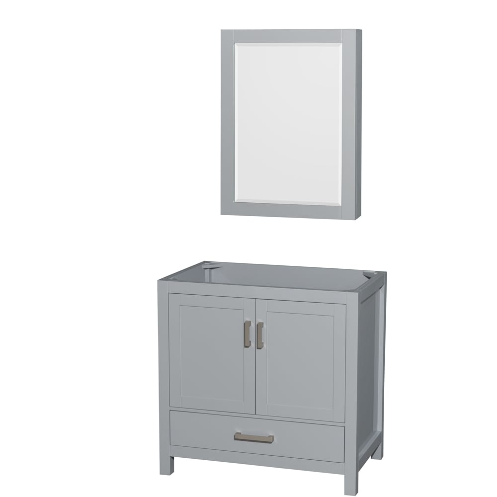 Wyndham Collection WCS141436SGYCXSXXMED Sheffield 36-in Gray with Brushed Chrome Trim Bathroom Vanity Base Cabinet without Top (Mirror Included) (Medicine Cabinet Included)