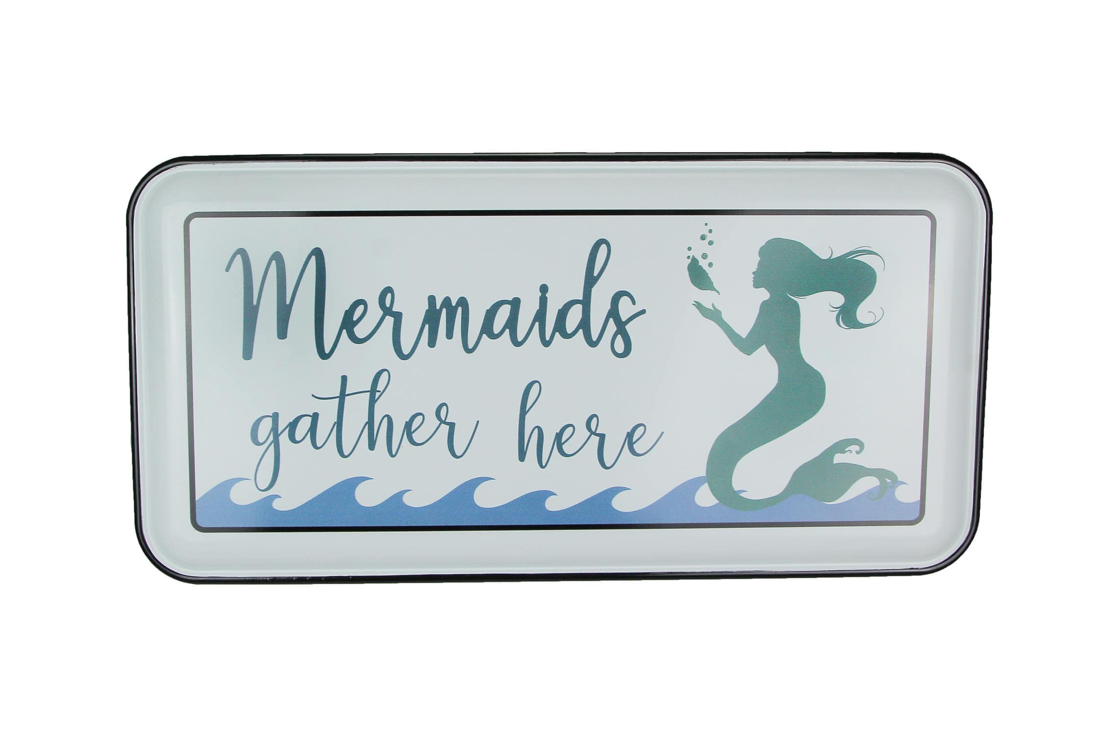 Chesapeake Bay JDY-71002 White Enamelware Mermaids Gather Here Metal Wall Sign Coastal Decor