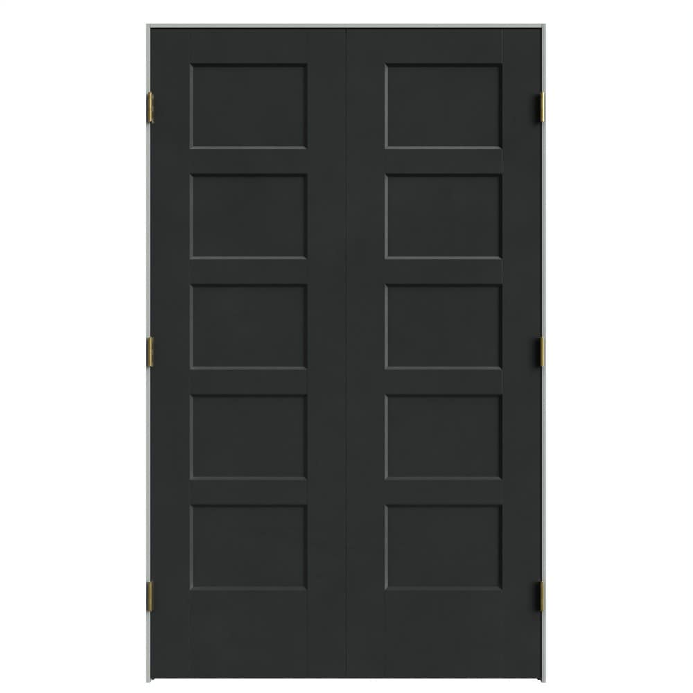 Masonite 641963 48-in x 80-in Midnight Black Solid core 5-panel square Bi-parting Smooth Prefinished Molded composite Flat Jamb Double Prehung Interior Door